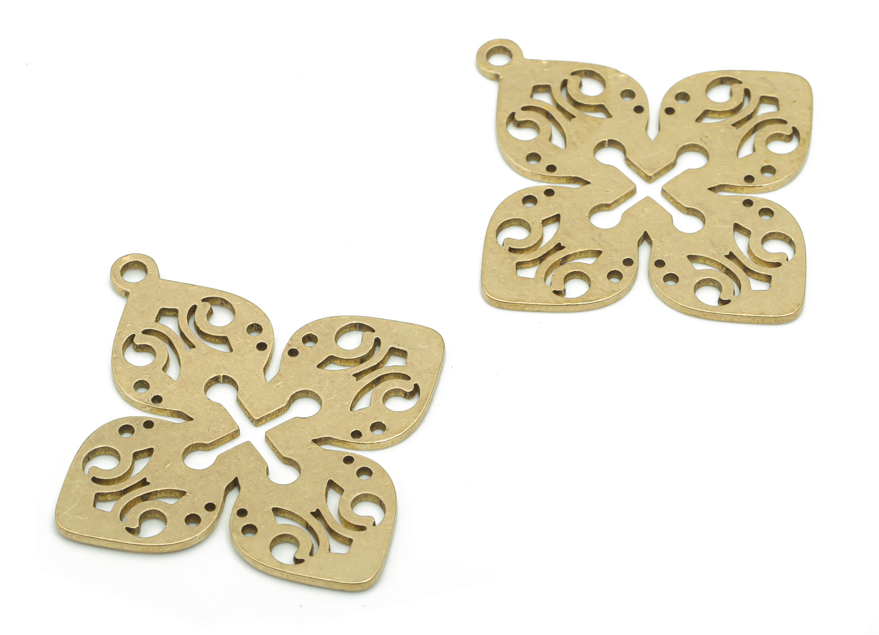 Brass Flower Leafs Symbol Earring Charms - Raw Brass Symbol Leafs Pendant - DIY Jewelry Making Supplies - 35.8x32.87x0.86mm - PPA2266 - DOMEDBAZAAR