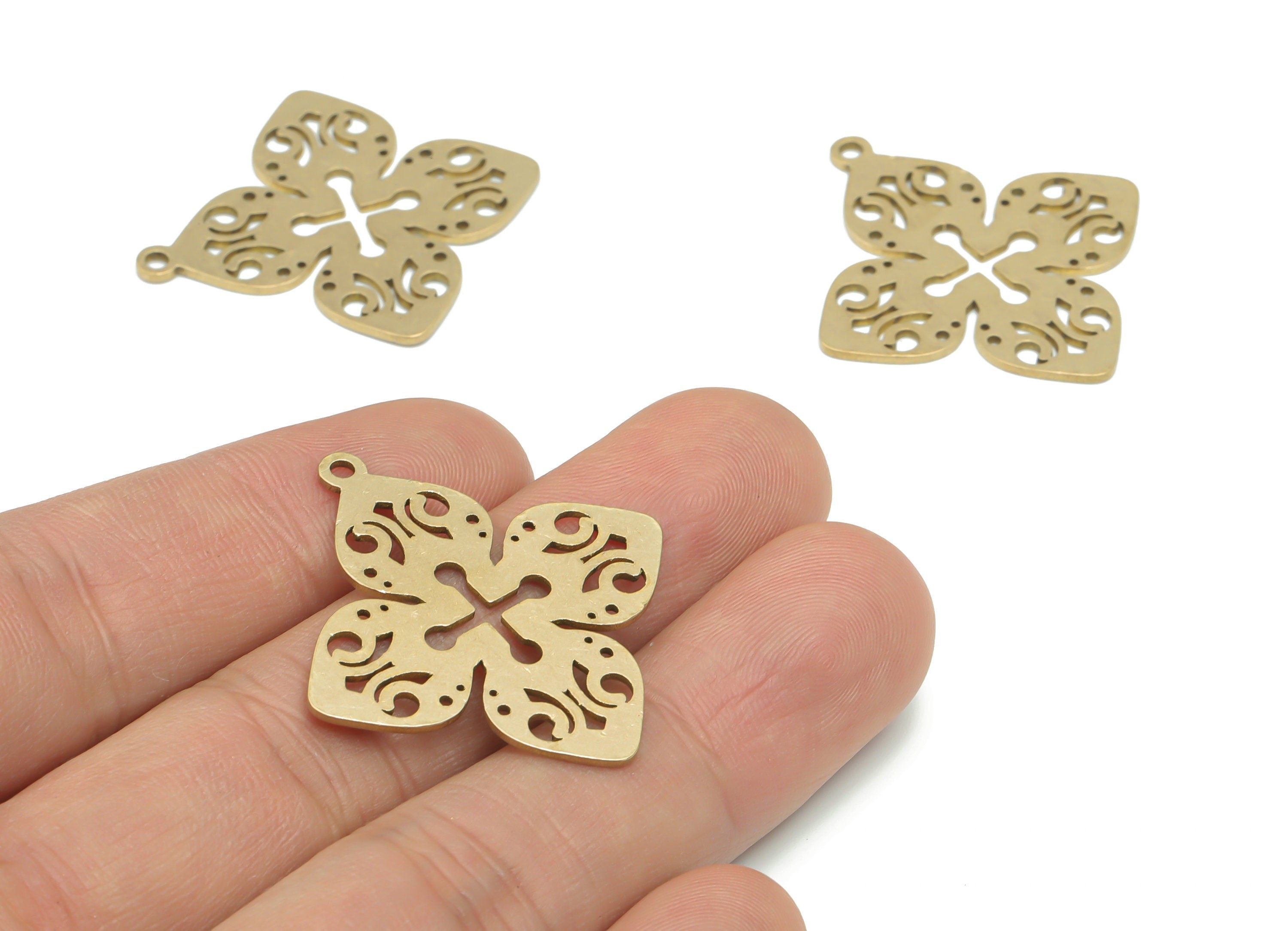 Brass Flower Leafs Symbol Earring Charms - Raw Brass Symbol Leafs Pendant - DIY Jewelry Making Supplies - 35.8x32.87x0.86mm - PPA2266 - DOMEDBAZAAR