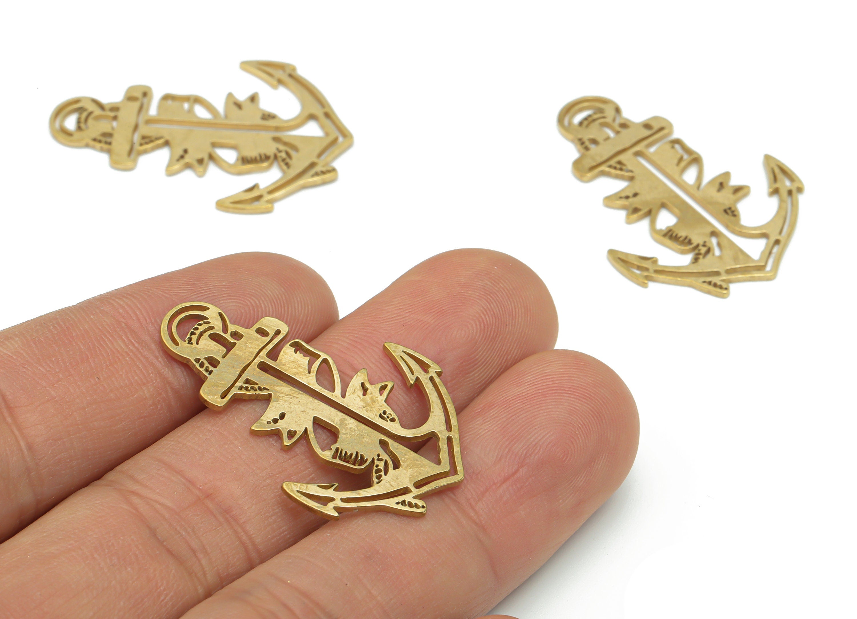 Brass Cross Anchor Earring Charms - Raw Brass Anchor Cross Pendant - DIY Jewelry Making Supplies - 34.54x23.97x0.9mm - PPA2089 - DOMEDBAZAAR