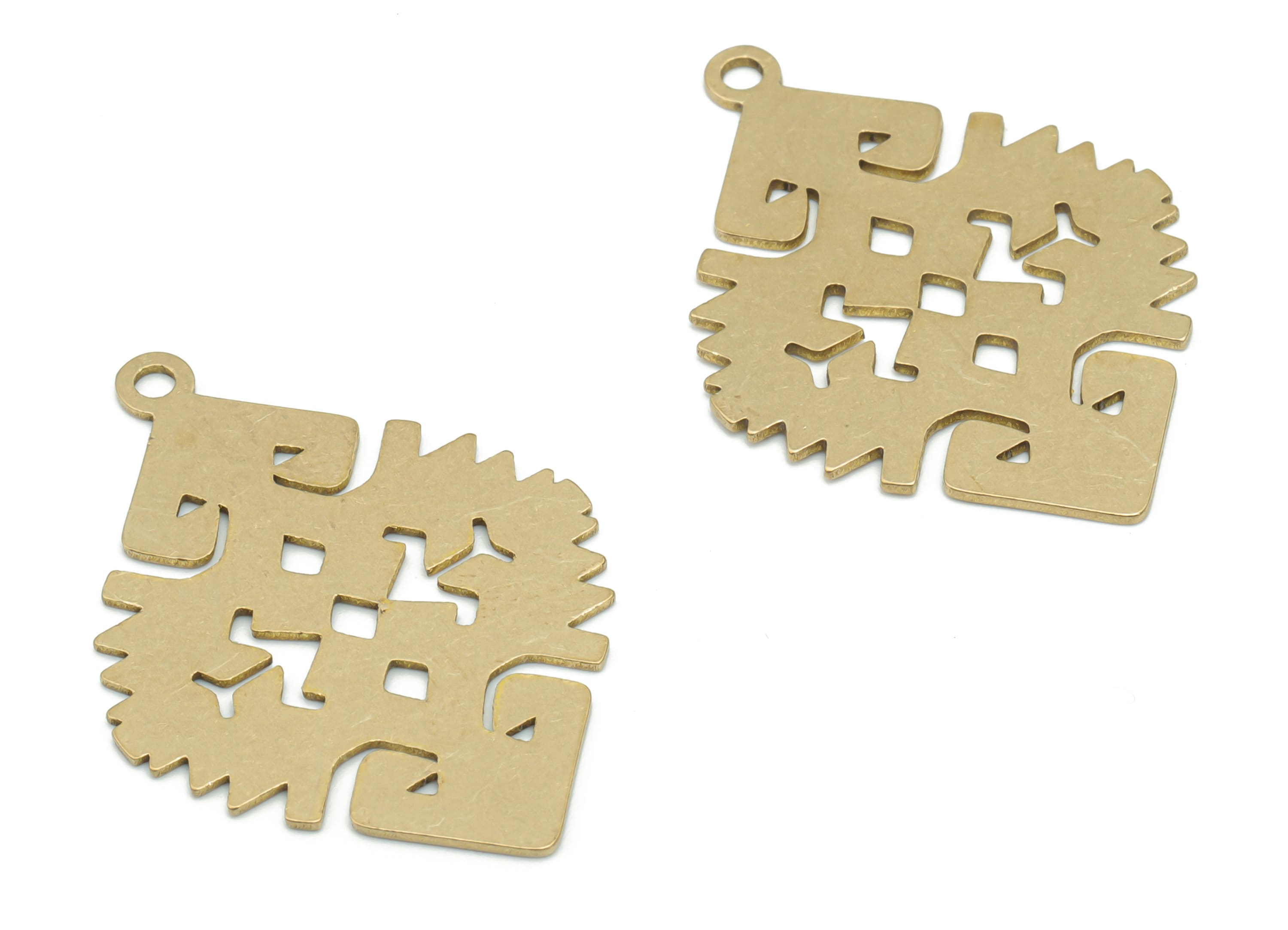 Brass Diamond Waves Earring Charms - Raw Brass Rhombic Waves Pendant - Jewelry Making Supplies - 35.88x25.44x0.65mm - PPA2458 - DOMEDBAZAAR