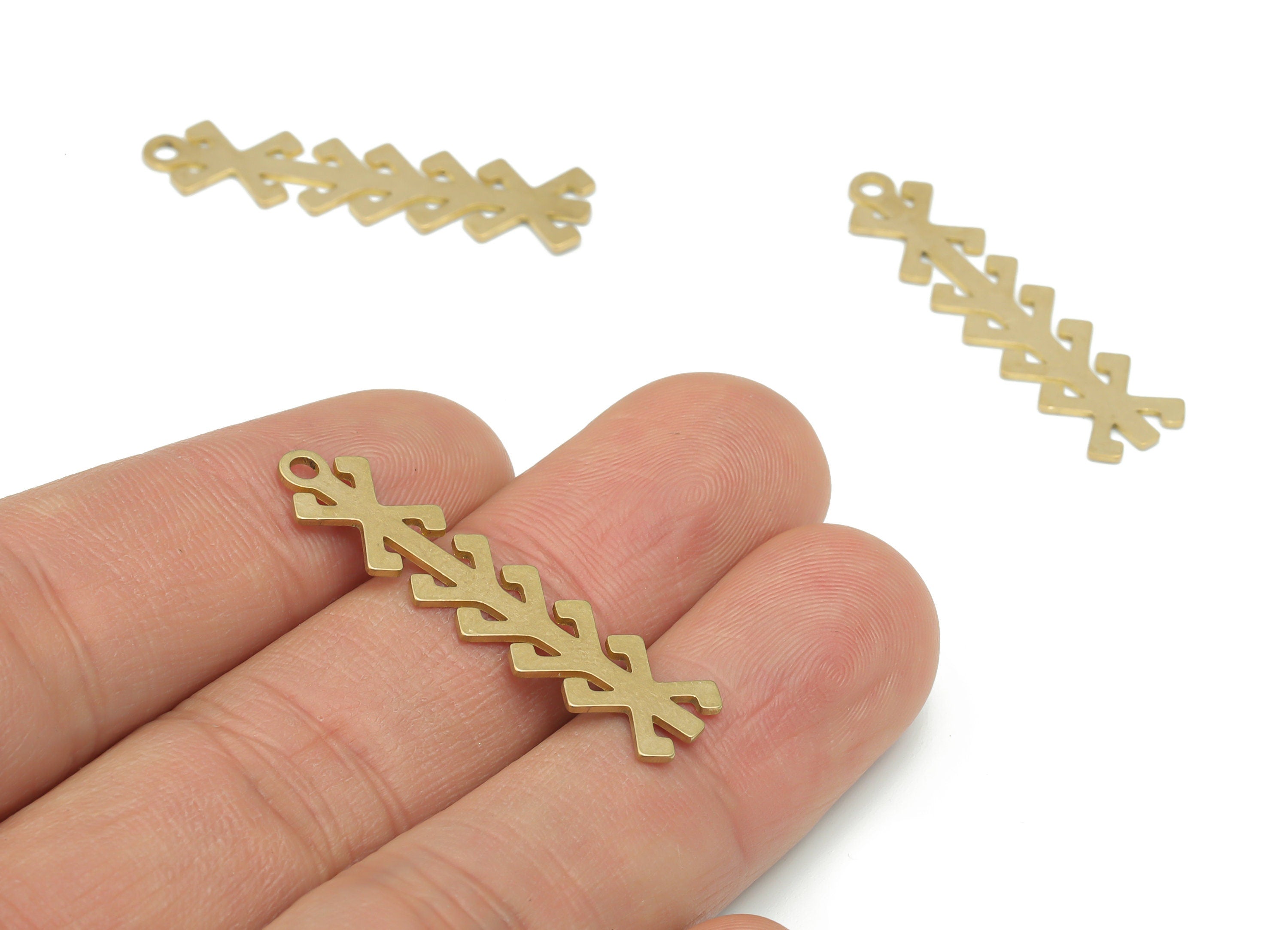 Brass Long Bar X Branch Earring Charms - Raw Brass X Leafs Pendant - DIY Jewelry Making Supplies - 34.85x8.71x0.64mm - PPA2550 - DOMEDBAZAAR
