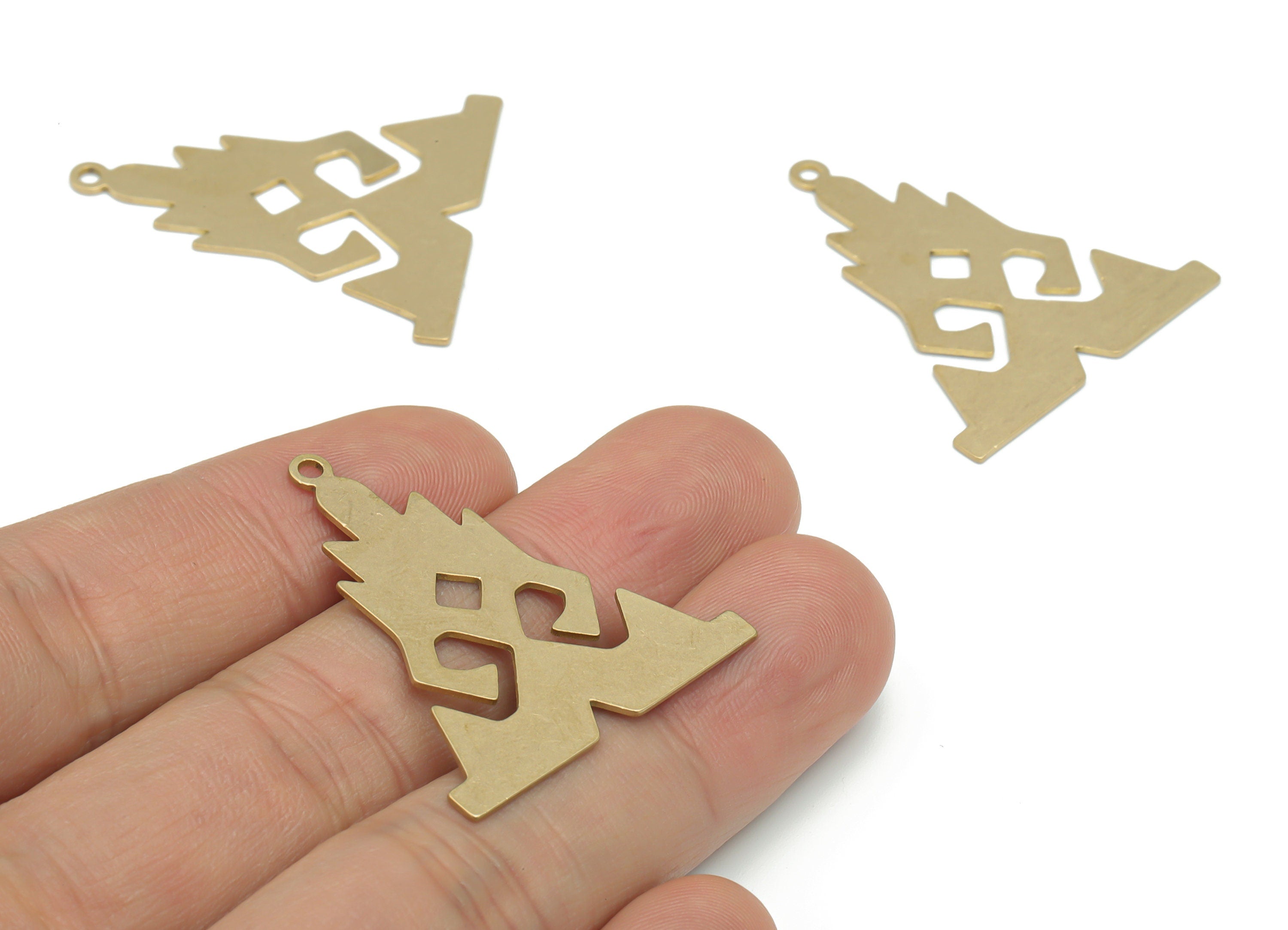 Brass Mountain Fire Diamond Earring Charms - Raw Brass Fire Rhombic Pendant - Jewelry Making Supplies - 35.82x31.06x0.65mm - PPA2476 - DOMEDBAZAAR