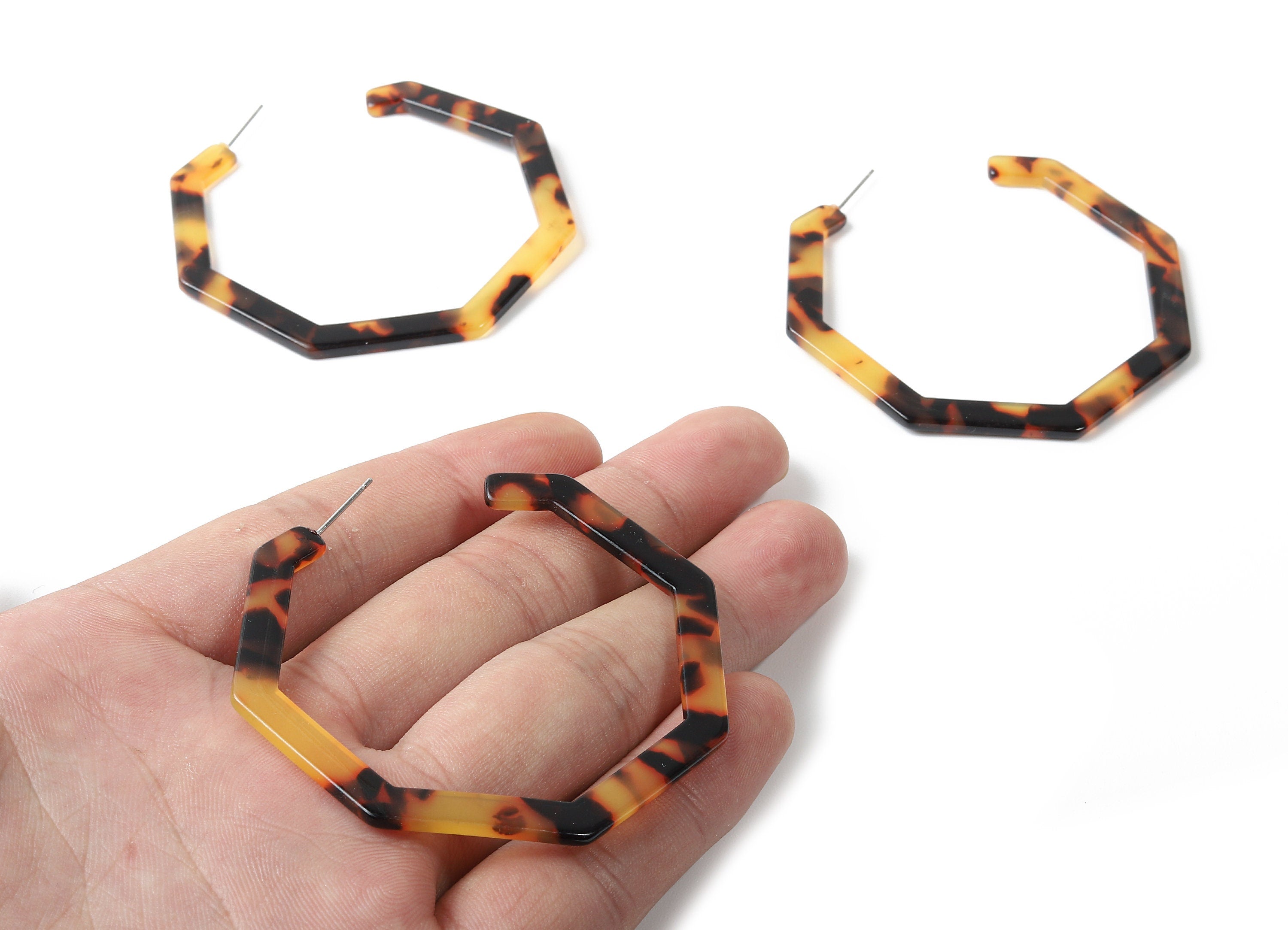 Open Hoop Earrings Stud - 2.5 inch Hoop Earring - Tortoise Shell Hexagon Earring Post - Color Code: A01 - 62.6x62.6x2.51mm- AC1622-A01 - DOMEDBAZAAR