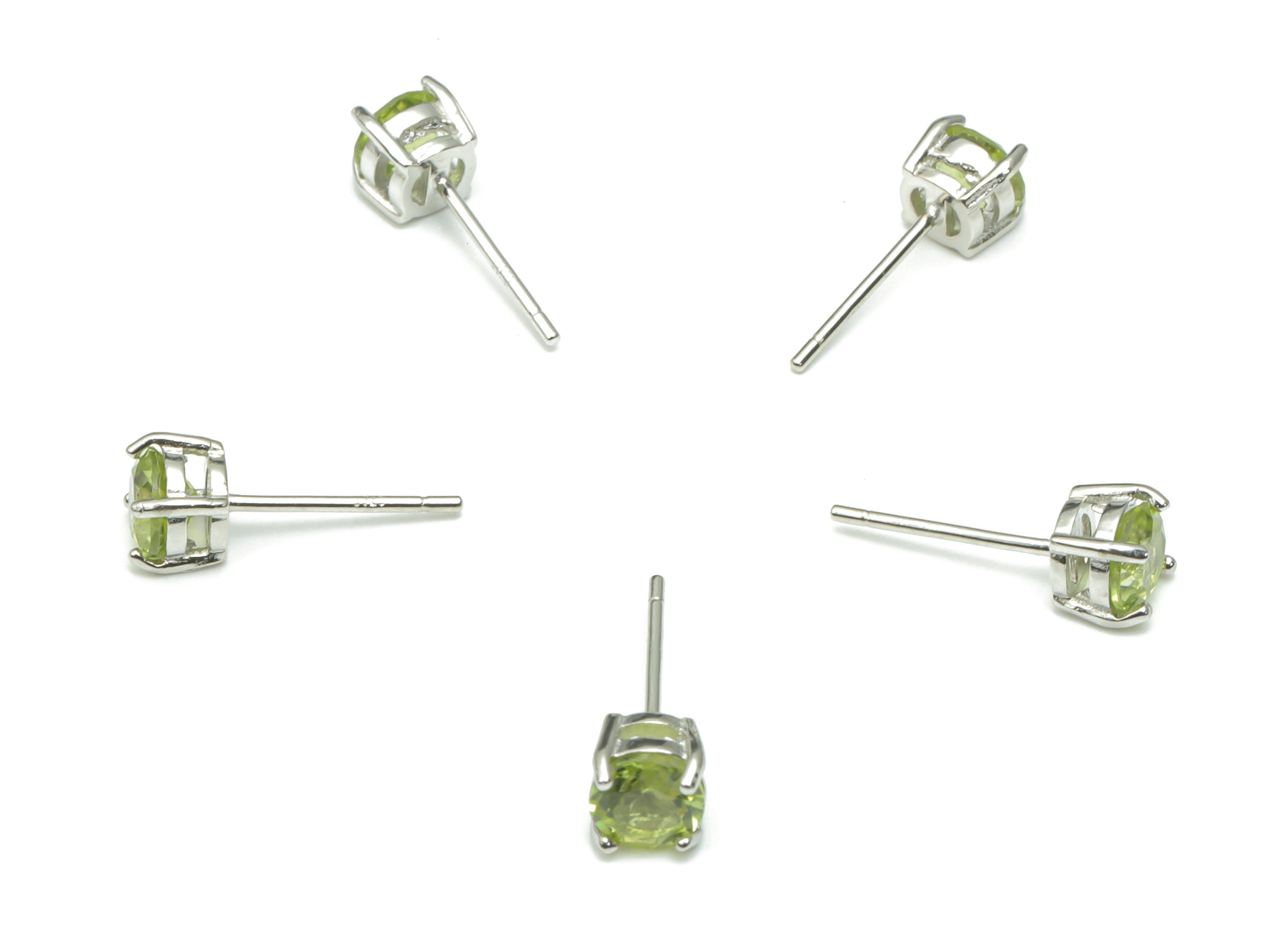 Sterling Silver Olivine Stud Earrings - Mini Circle Natural Stone Post - 925 Silver Earrings - Minimalist Style - 4.97x4.97x4.57mm–SI1008C - DOMEDBAZAAR