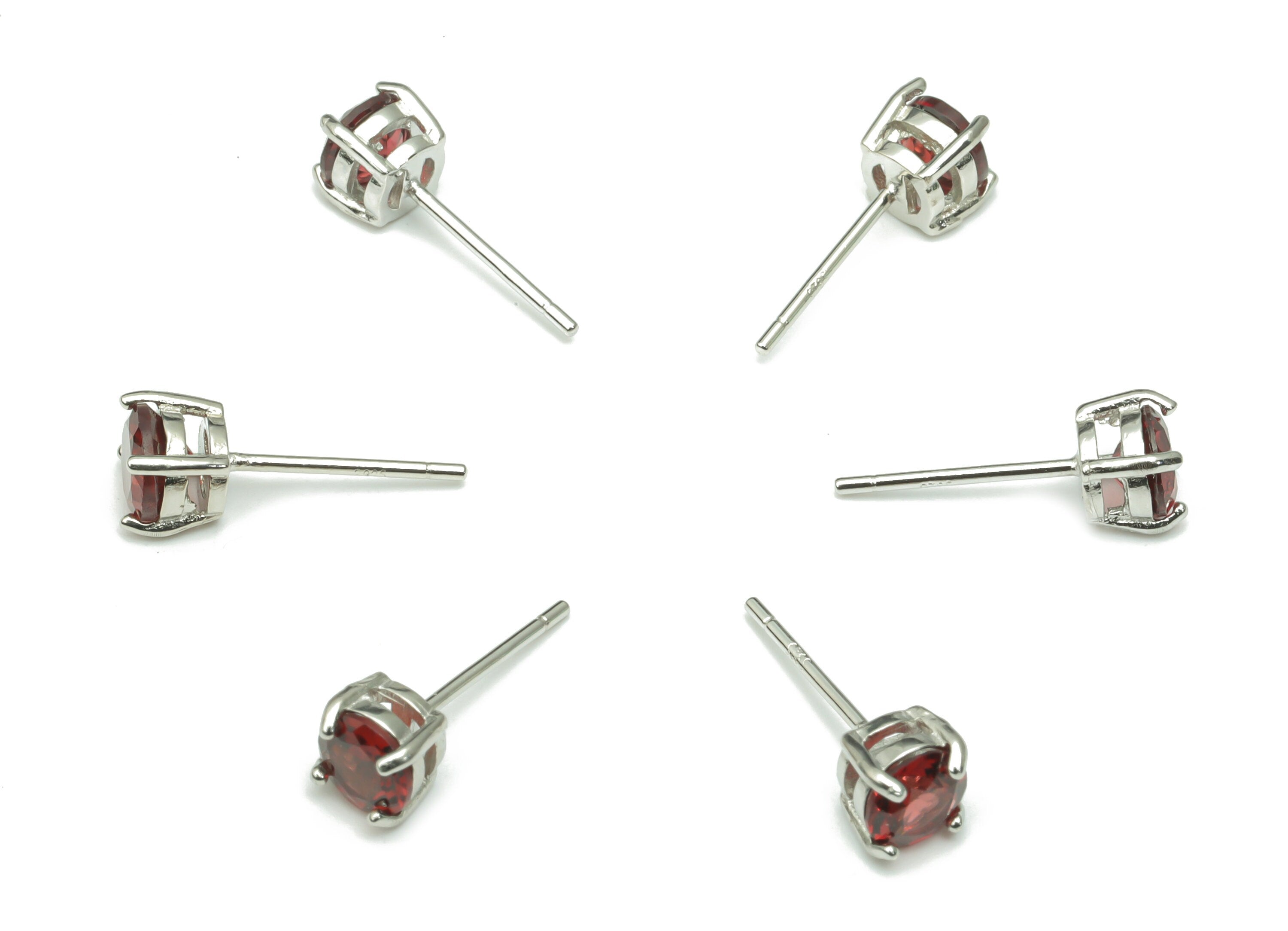 Sterling Silver Garnet Stud Earrings - Mini Circle Natural Stone Post - 925 Silver Earrings - Minimalist Style - 5.21x5.21x4.5mm – SI1008E - DOMEDBAZAAR
