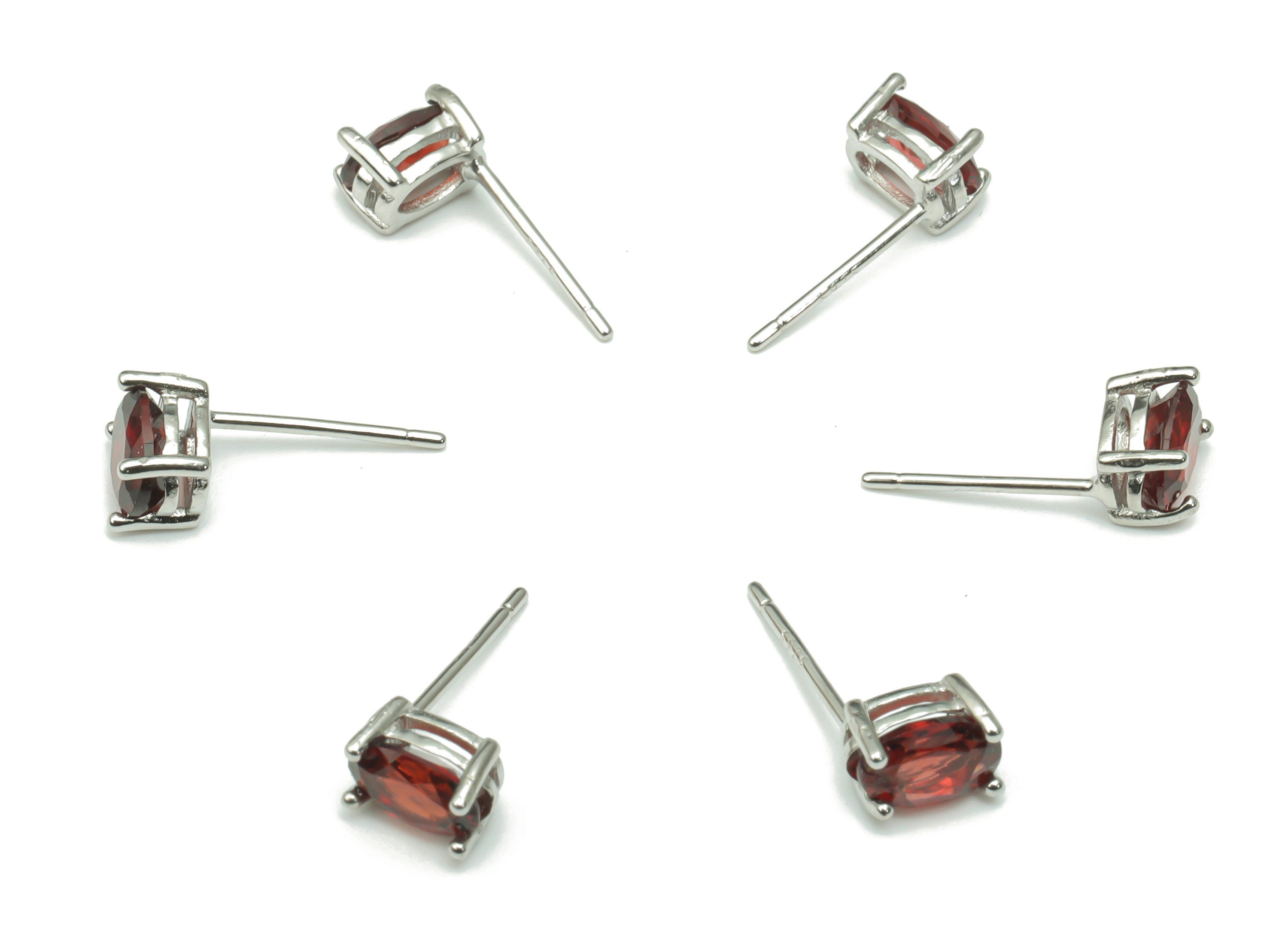 Sterling Silver Garnet Stud Earrings - Oval Natural Stone Earring Post - 925 Silver Earrings - Minimalist Style - 6.2x4.31x3.3mm – SI1004B - DOMEDBAZAAR