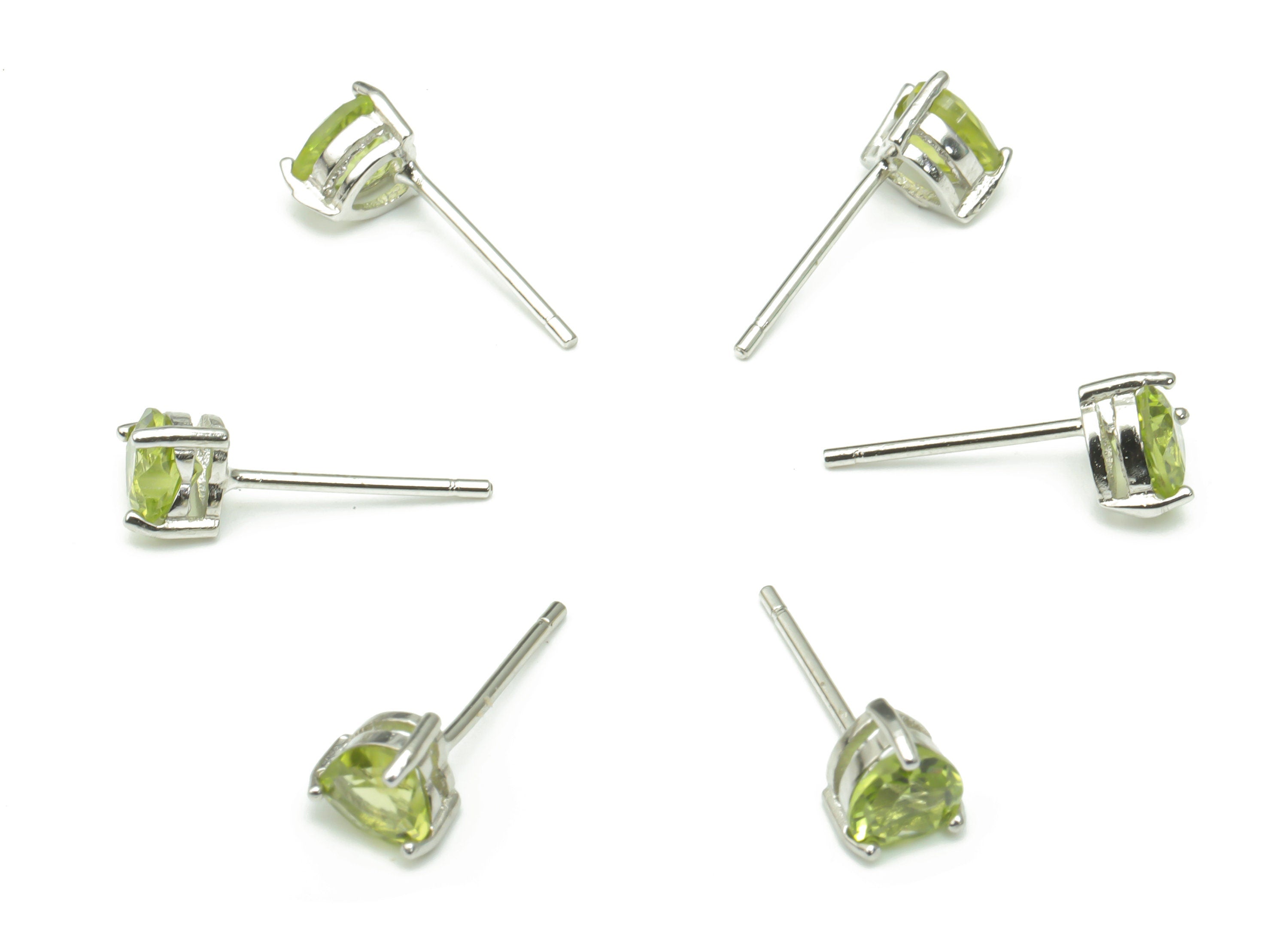 Sterling Silver Olivine Stud Earrings - Heart Natural Stone Earring Post - 925 Silver Earrings - Minimalist Style - 5.86x5.3x3.9mm – SI1007B - DOMEDBAZAAR