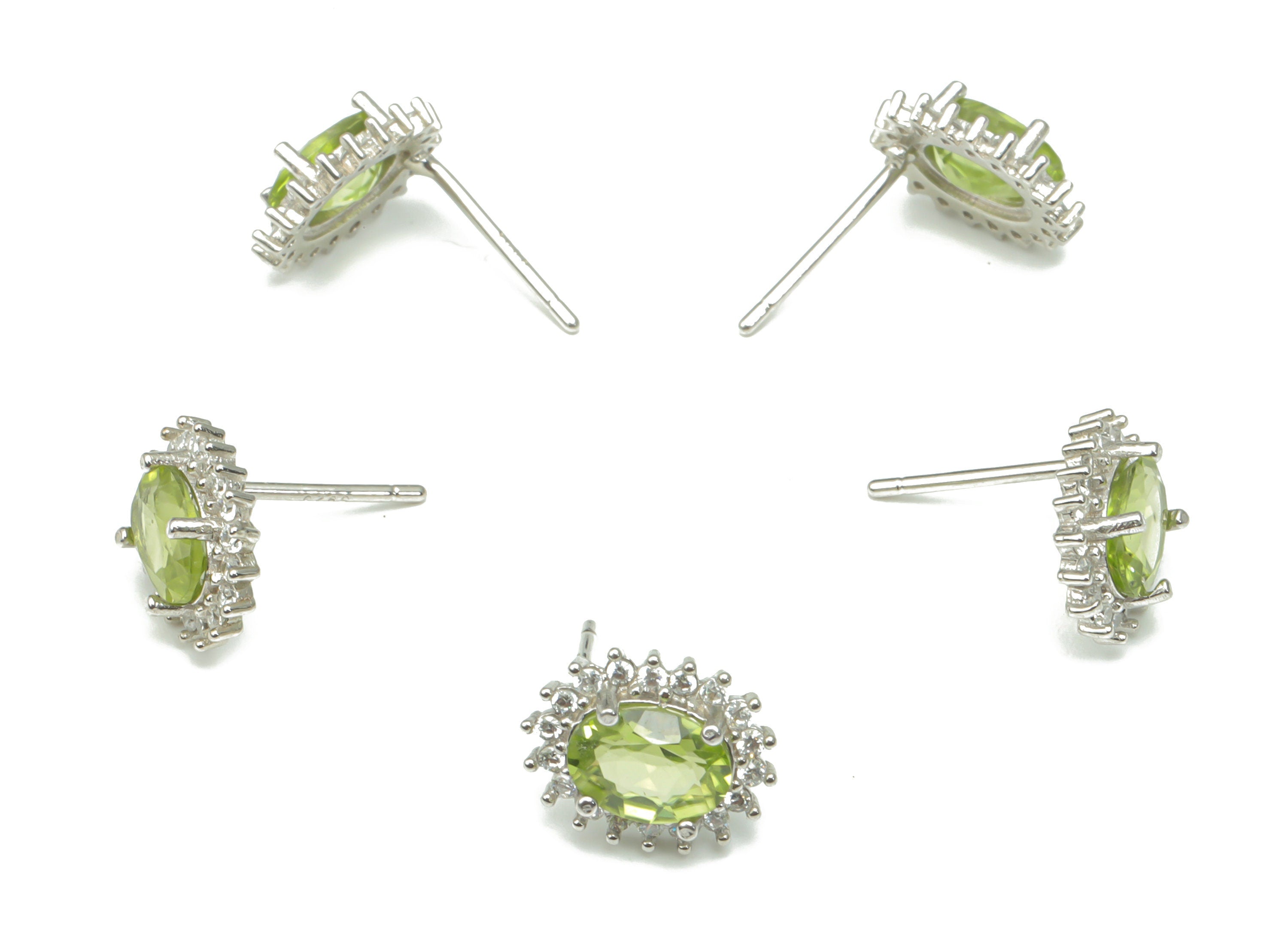 Sterling Silver Olivine Stud Earrings - Zircon Oval Natural Stone Post - 925 Silver Earrings - Minimalist Style – 11.08x8.9x3.6mm – SI1006D - DOMEDBAZAAR