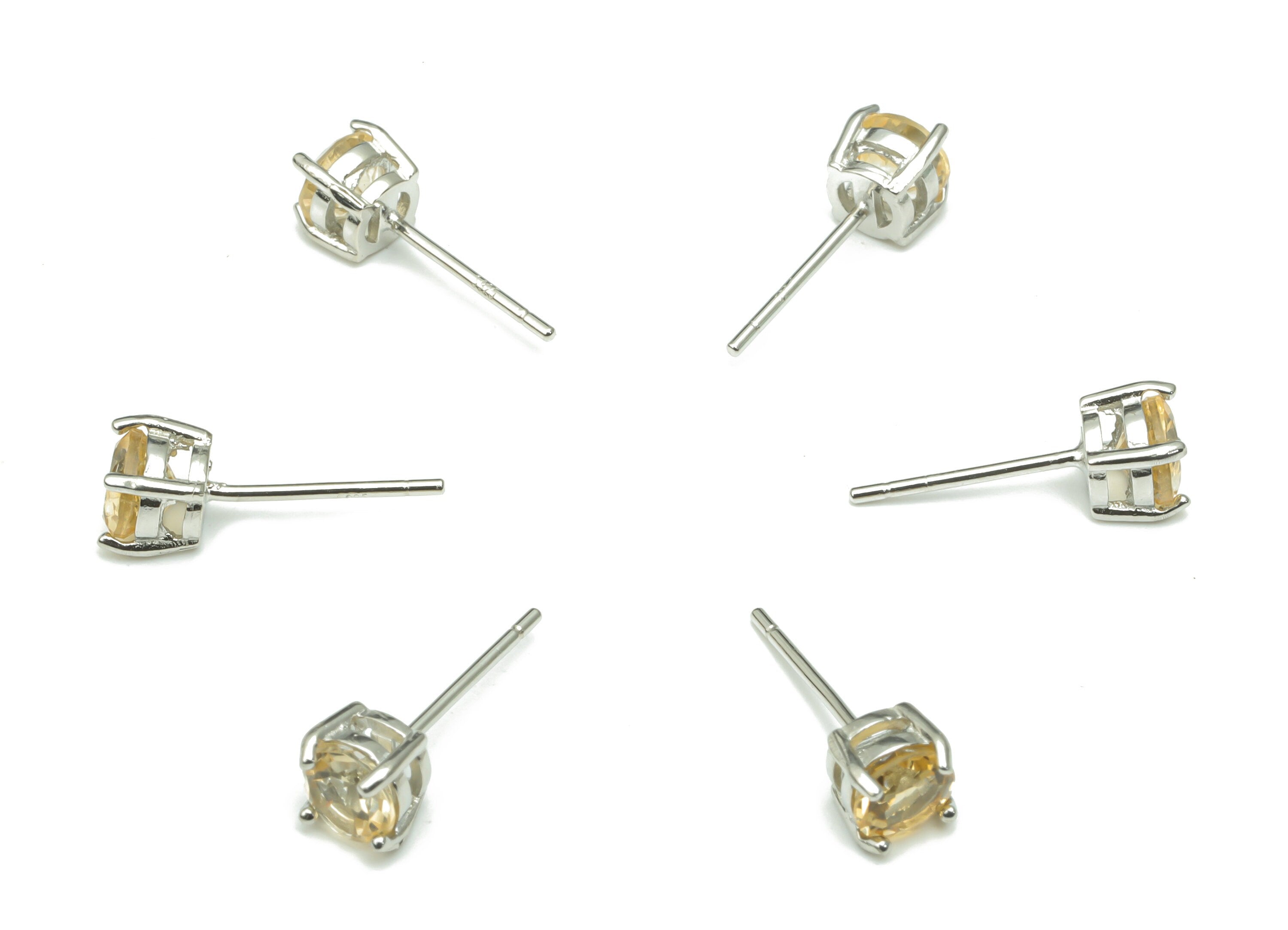 Sterling Silver Citrine Stud Earrings - Mini Circle Natural Stone Post - 925 Silver Earrings - Minimalist Style - 4.97x4.97x4.6mm– SI1008D - DOMEDBAZAAR