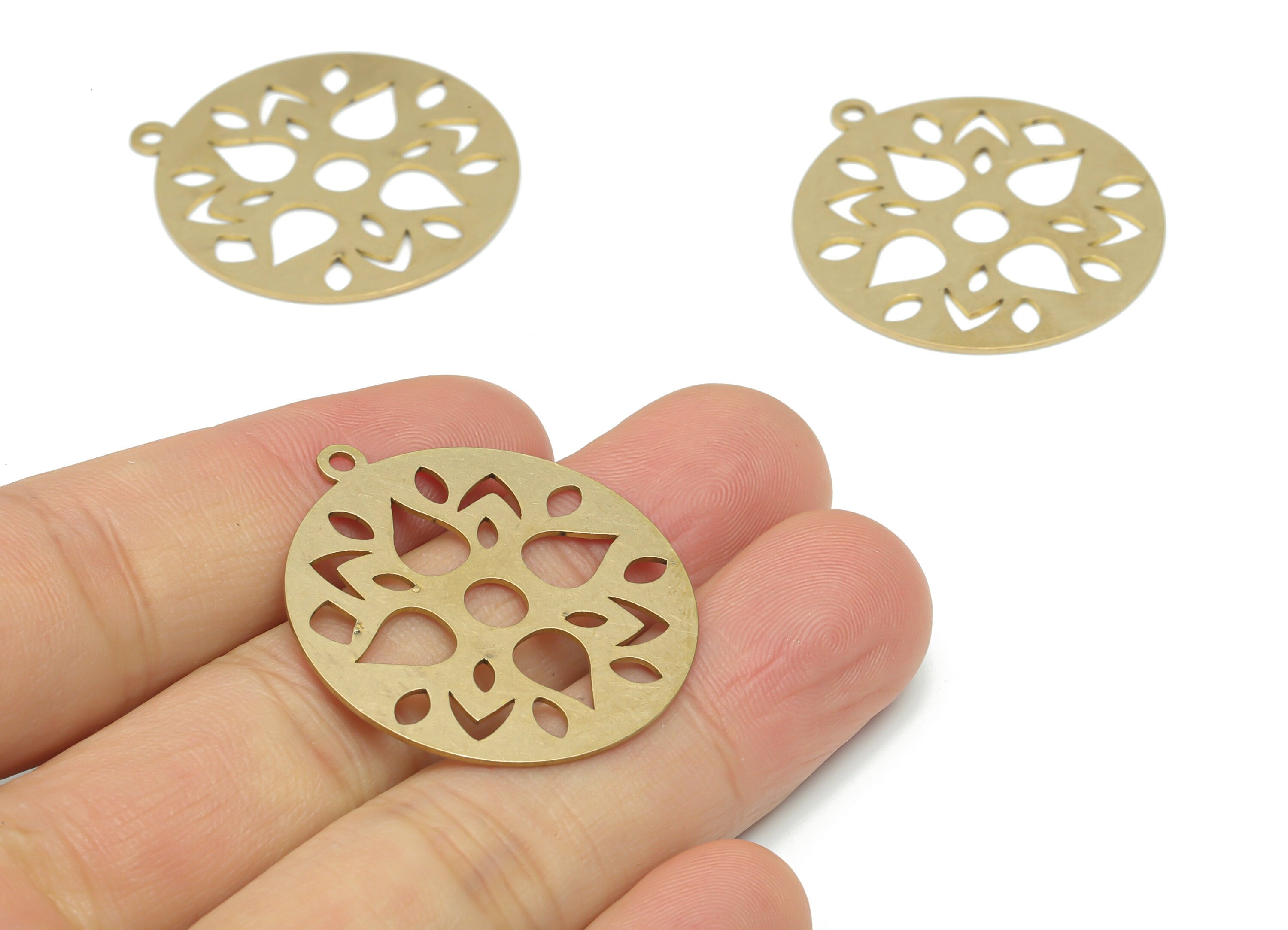 Brass Round Drop Earring Charms - Raw Brass Teardrop Circle Pendant - DIY Jewelry Making Supplies - 34.85x31.56x0.65mm - PPA2641 - DOMEDBAZAAR