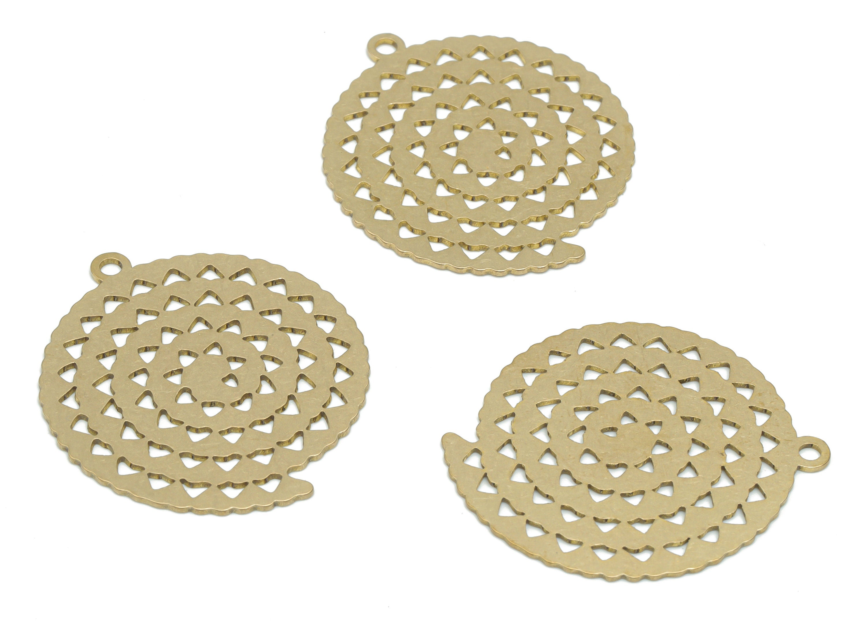 Brass Spiral Round Hearts Earring Charms - Raw Brass Triangles Circle Pendant - DIY Jewelry Making Supplies - 34.66x30.28x0.65mm - PPA2875 - DOMEDBAZAAR