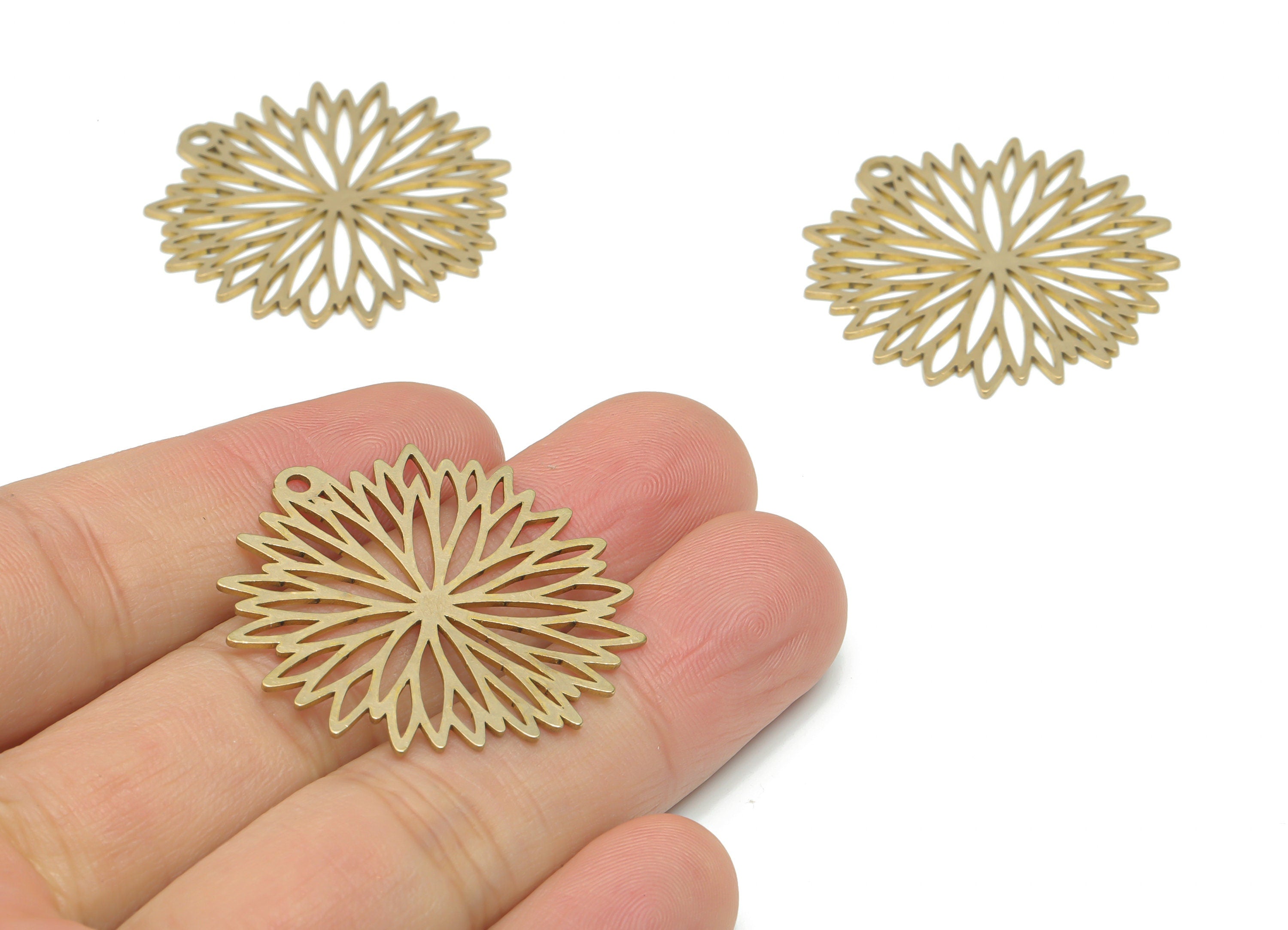 Brass Botanical Flower Earring Charms - Raw Brass Flower Pendant - DIY Jewelry Making Supplies - 34.59x33.98x0.76mm - PPA2620 - DOMEDBAZAAR