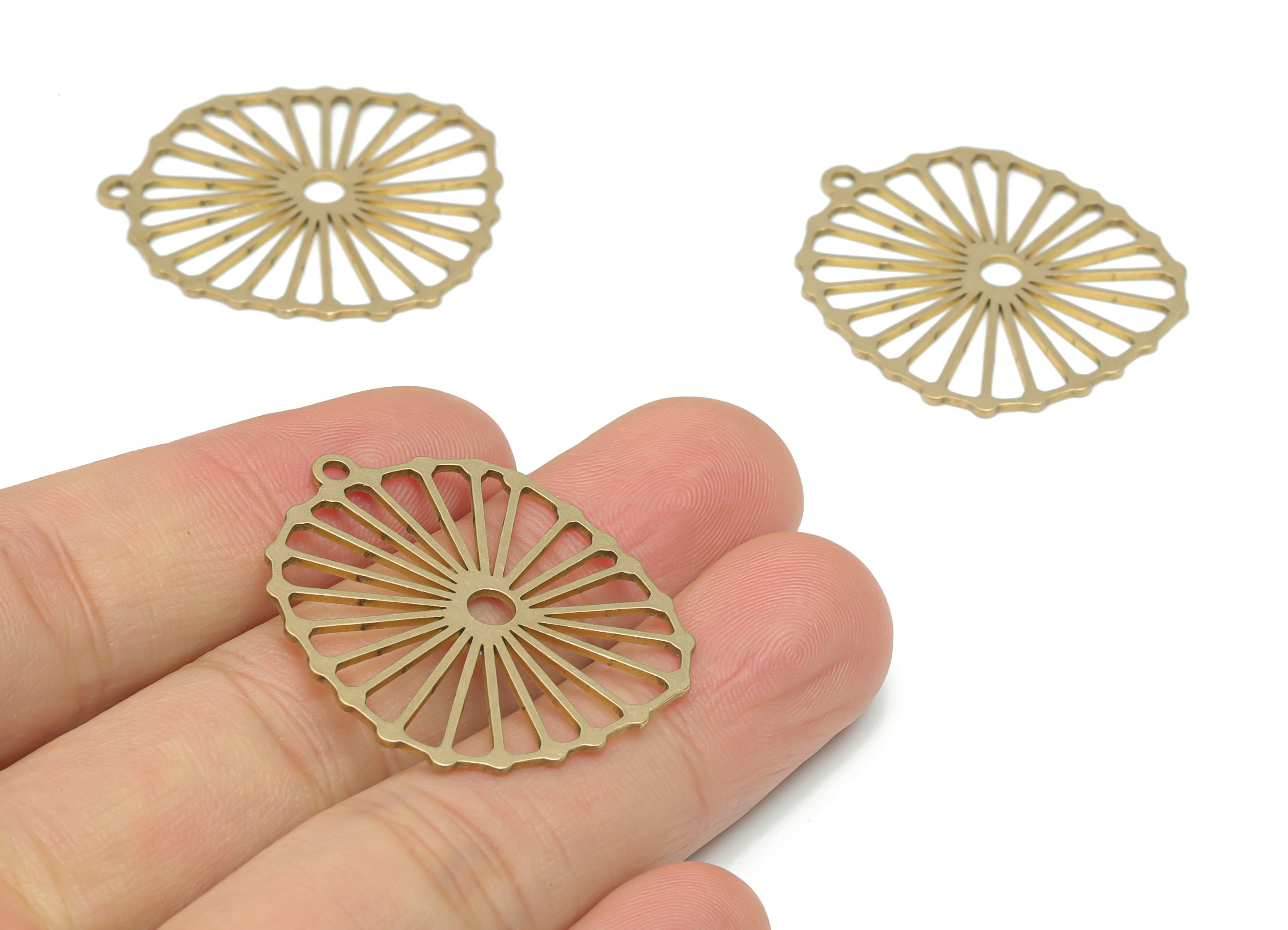 Brass Round Botanical Sun Earring Charms - Raw Brass Sun Flower Pendant - DIY Jewelry Making Supplies - 34.88x29.57x0.75mm - PPA2625 - DOMEDBAZAAR