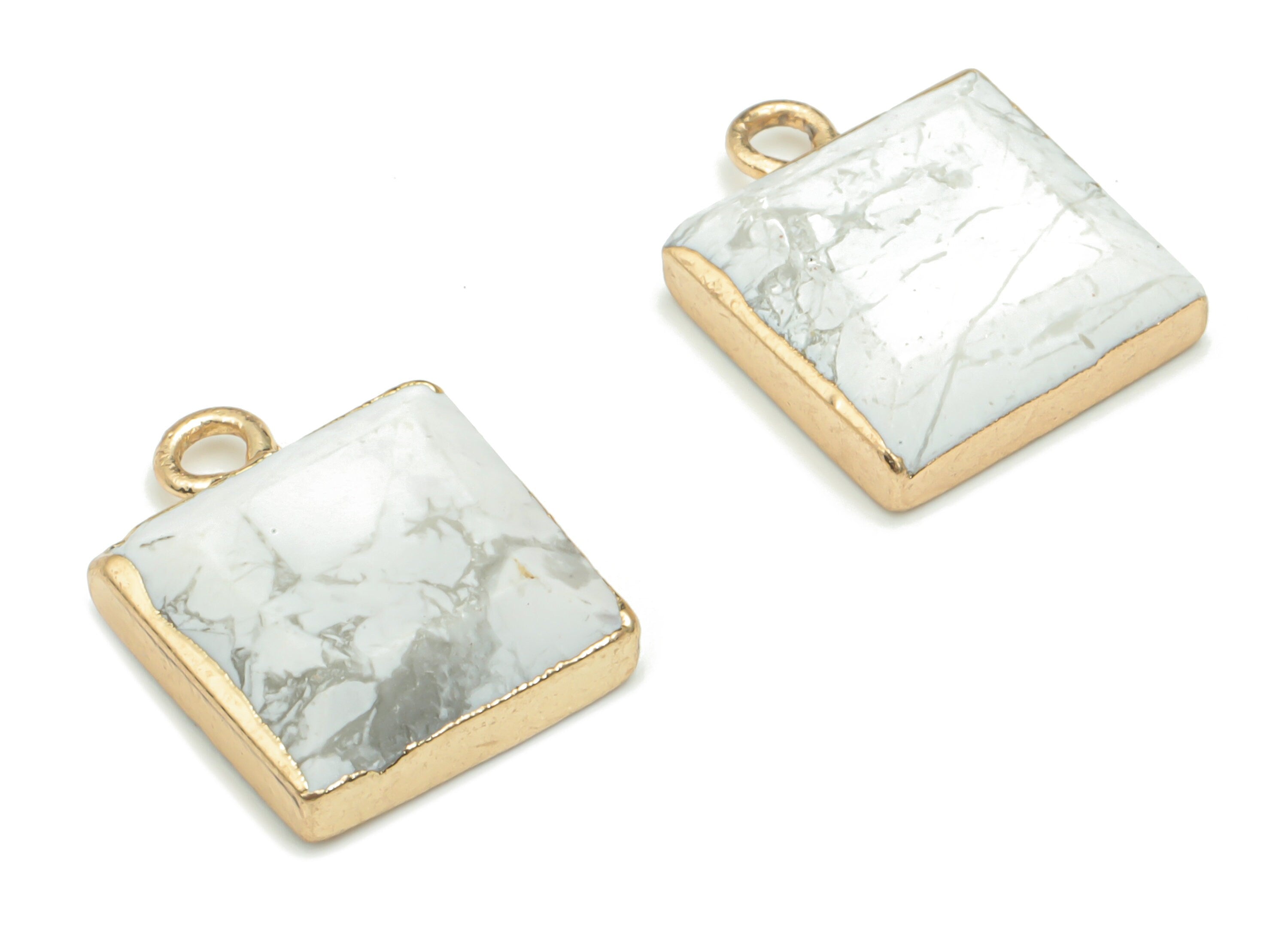 Howlite Natural Stone Square Earring Charms - Brass Square Pendant - Gold Tone Plated Brass – Jewelry Supplies - 15.05x11.76x3.95mm– NS1641C - DOMEDBAZAAR