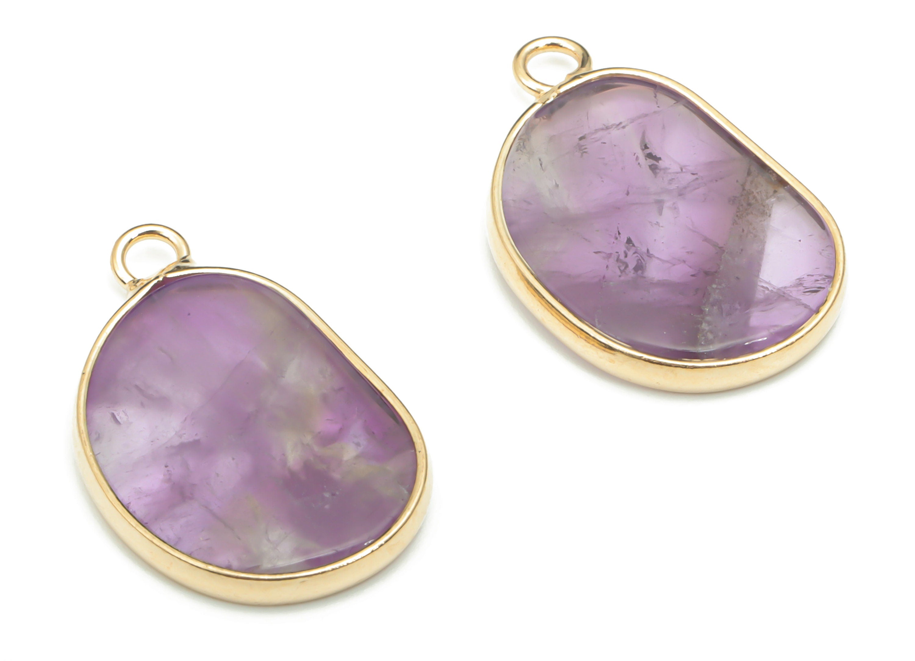 Amethyst Natural Stone Earring Charms - Brass Irregular Pendant - Gold Tone Plated Brass – Jewelry Supplies - 25.28x15.51x2.22mm – NS1657A - DOMEDBAZAAR