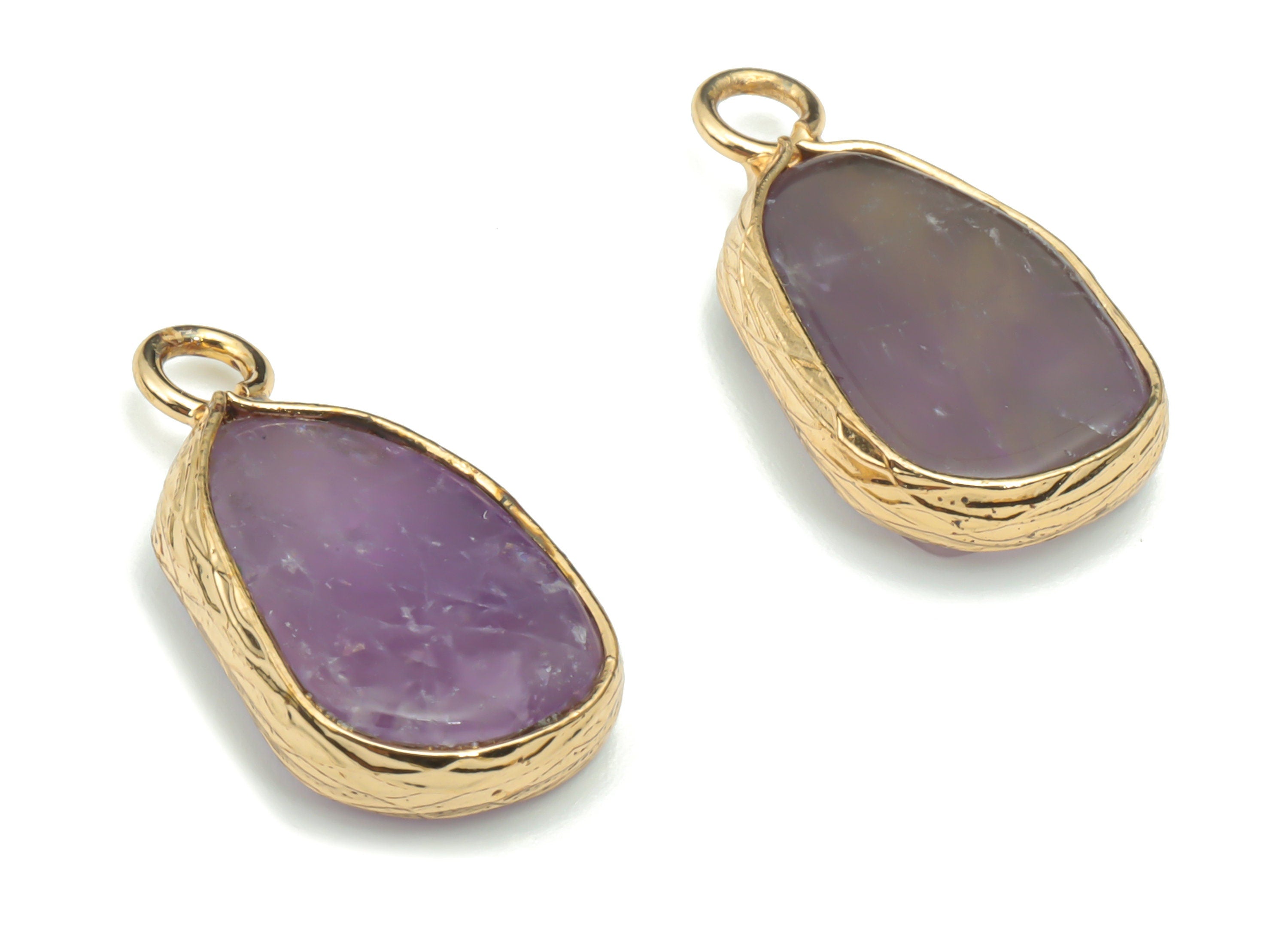 Amethyst Natural Stone Earring Charms - Brass Irregular Pendant - Gold Tone Plated Brass – Jewelry Supplies - 19.92x10.94x3.81mm – NS1640D - DOMEDBAZAAR