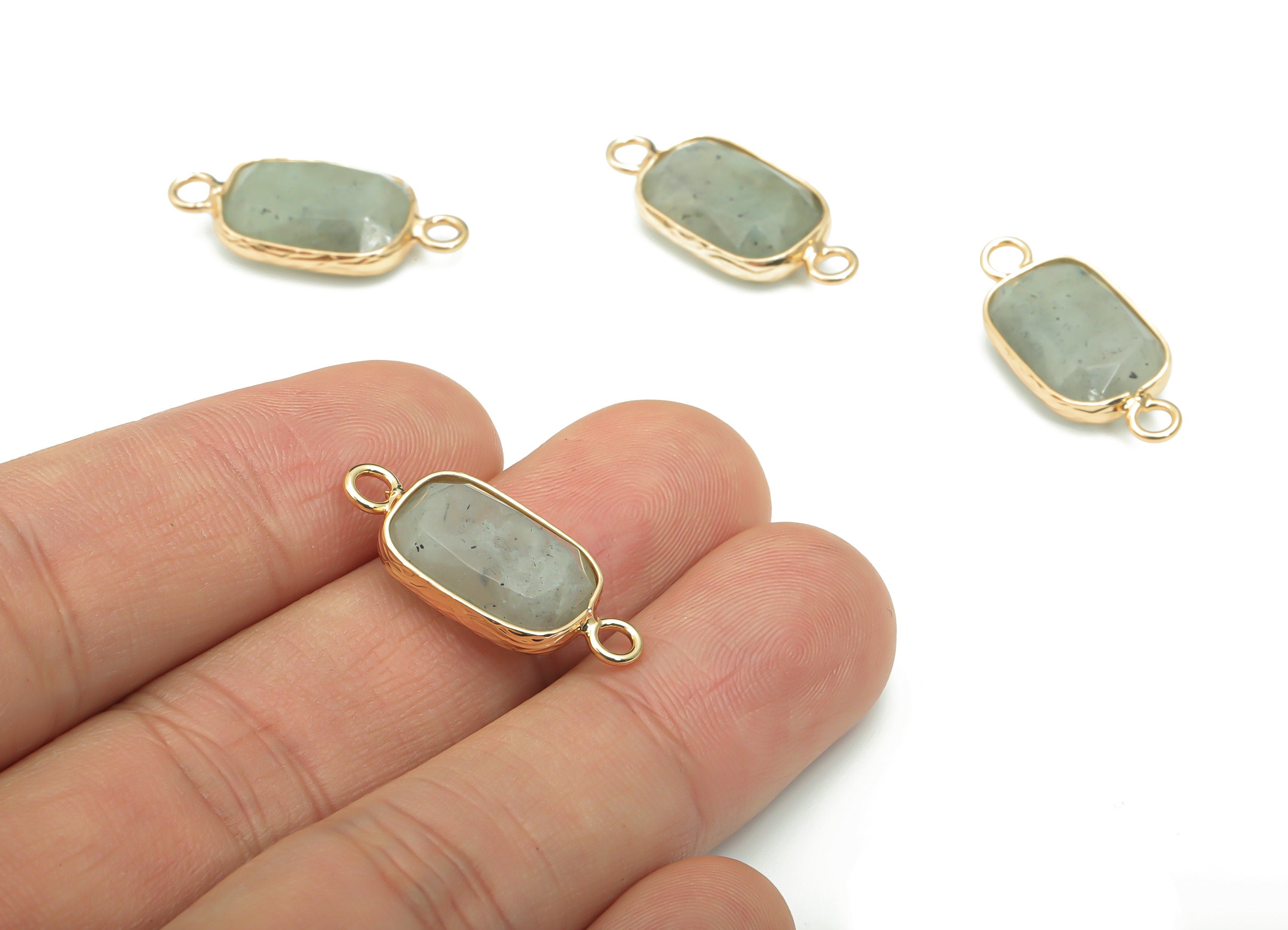 Labradorite Faceted Natural Stone Connectors - Brass Rectangle Charms - Gold Tone Plated Brass – Jewelry Supplies - 24.4x11.5x5.2mm– NS1630C - DOMEDBAZAAR