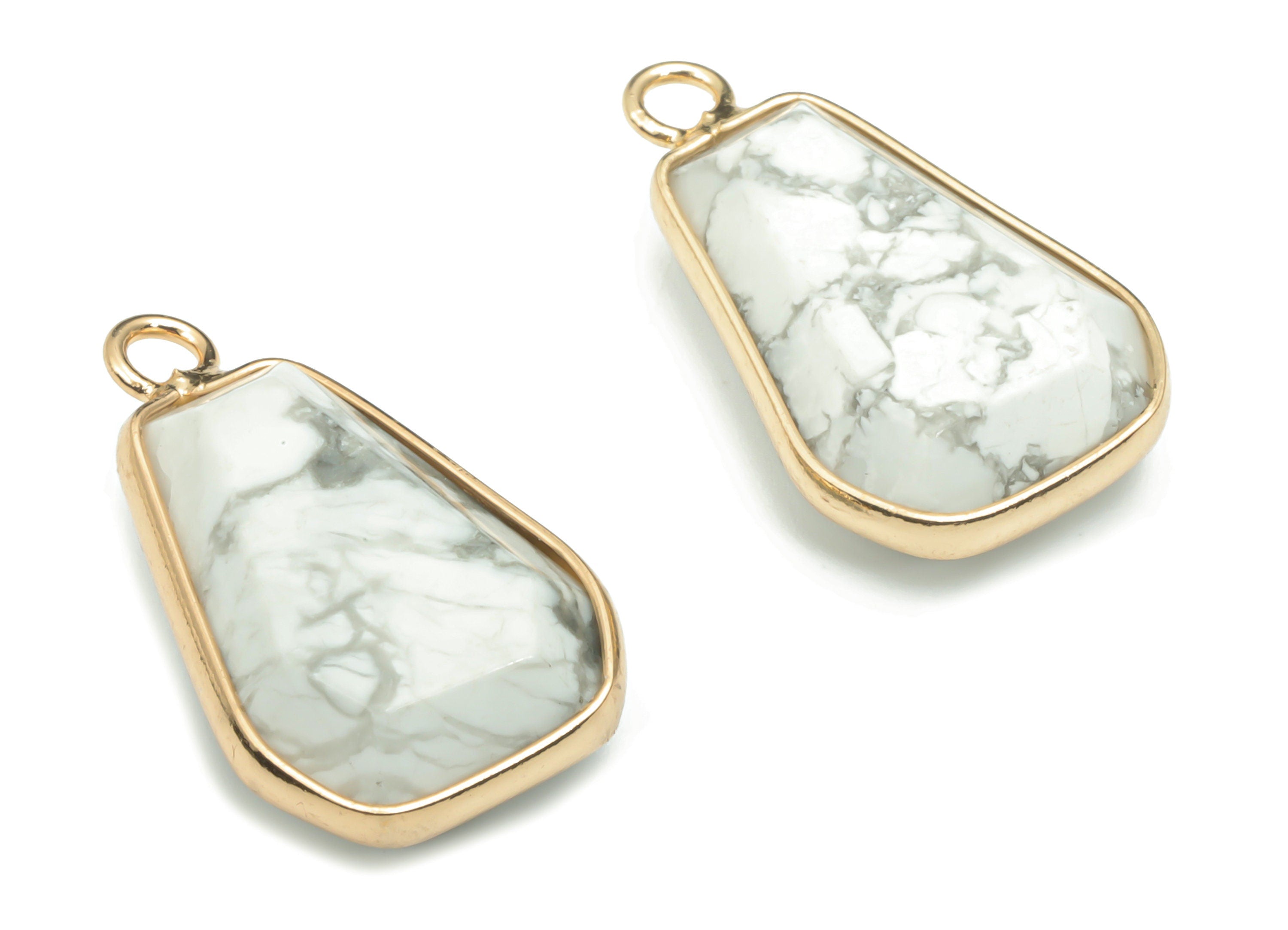 Howlite Faceted Natural Stone Drop Charms - Brass Teardrop Pendant - Gold Tone Plated Brass – Jewelry Supplies - 24.86x14.41x6.5mm – NS1665A - DOMEDBAZAAR