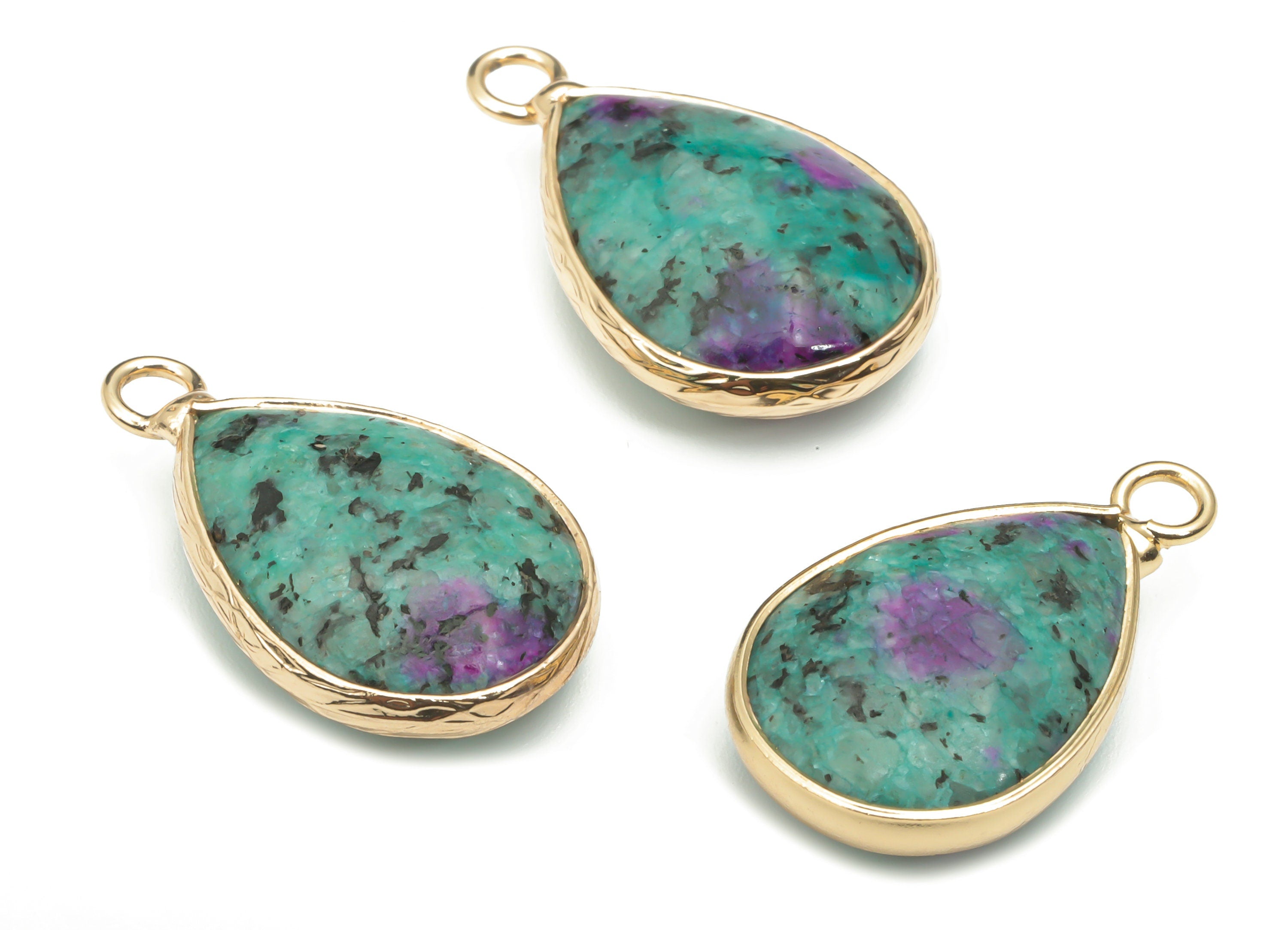 Ruby Zoisite Faceted Natural Stone Charms - Brass Teardrop Pendant - Gold Tone Plated Brass – Jewelry Supplies - 22.74x14x5.78mm – NS1643 - DOMEDBAZAAR