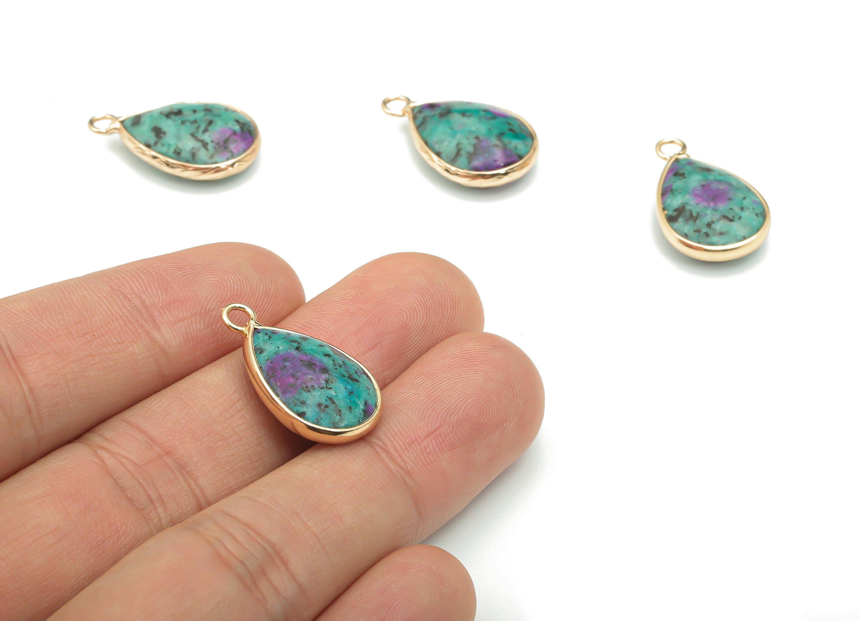 Ruby Zoisite Faceted Natural Stone Charms - Brass Teardrop Pendant - Gold Tone Plated Brass – Jewelry Supplies - 22.74x14x5.78mm – NS1643 - DOMEDBAZAAR
