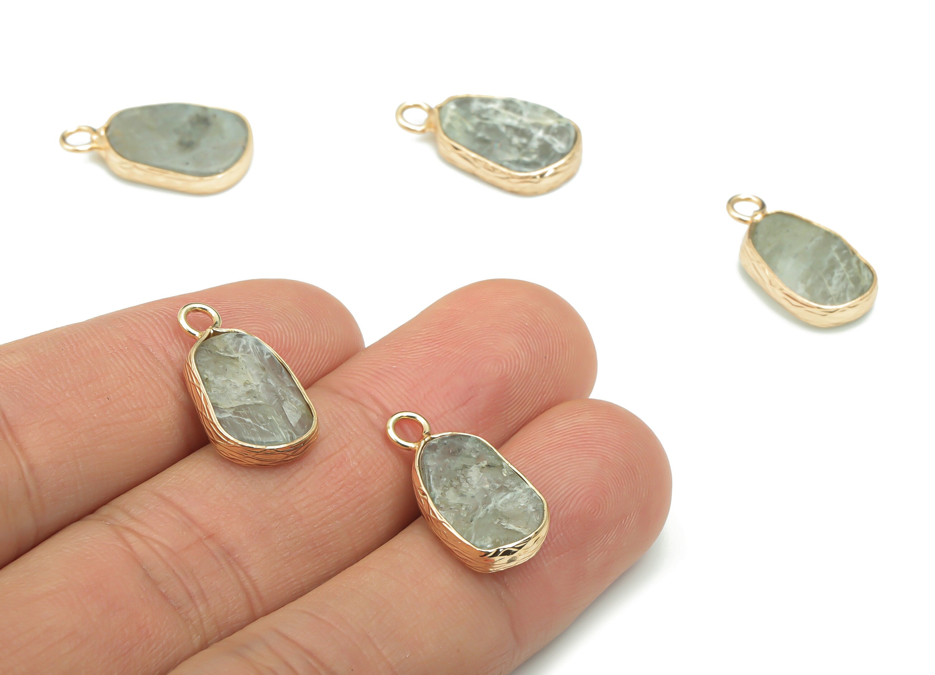 Labradorite Faceted Natural Stone Charms - Brass Irregular Pendant - Gold Tone Plated Brass – Jewelry Supplies - 19.92x10.94x3.8mm – NS1640C - DOMEDBAZAAR
