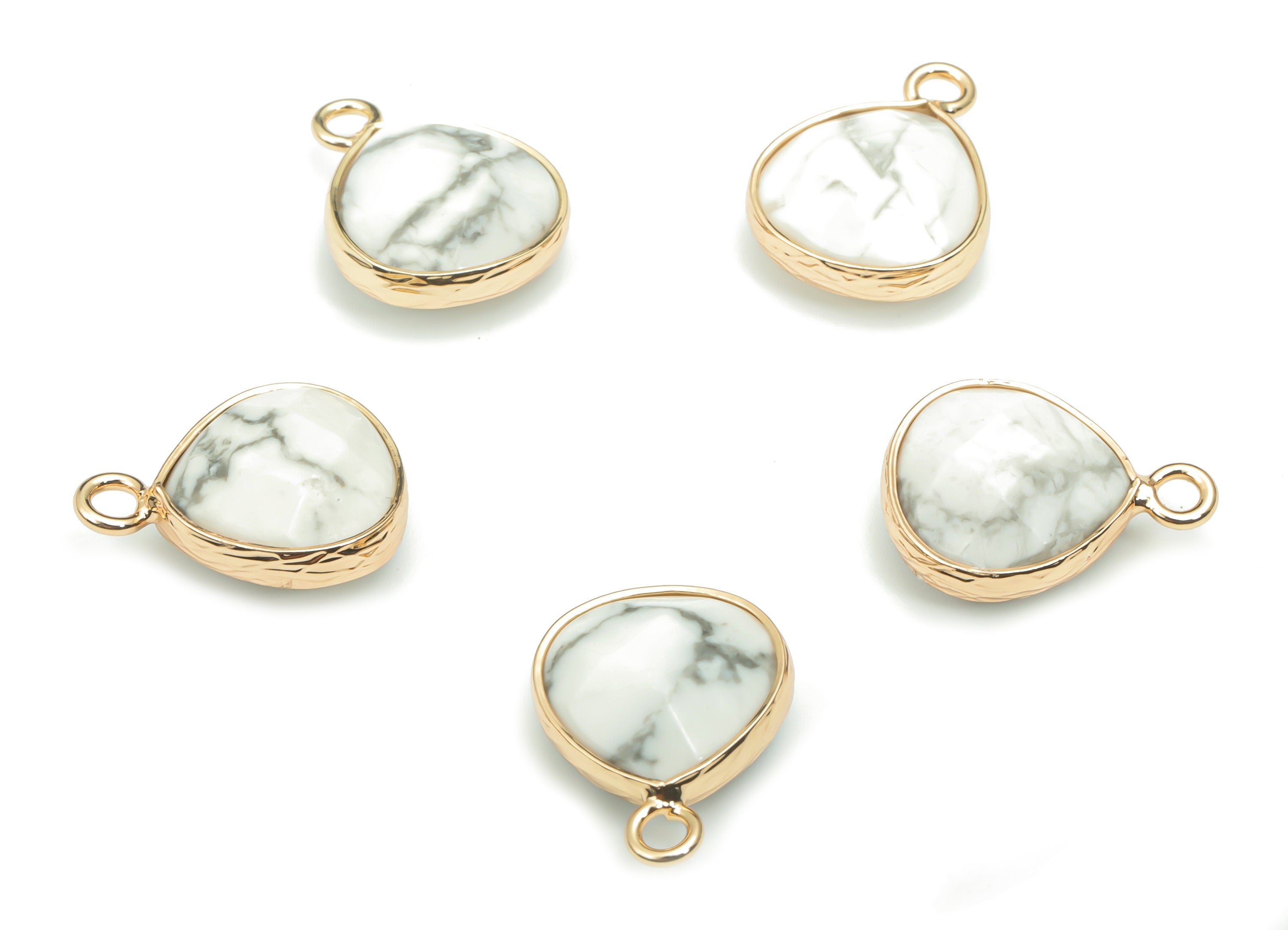 Howlite Faceted Natural Stone Triangle Earring Charms - Brass Triangle Pendant - Gold Tone Plated Brass – 17.82x13.5x6.06mm – NS1638D - DOMEDBAZAAR