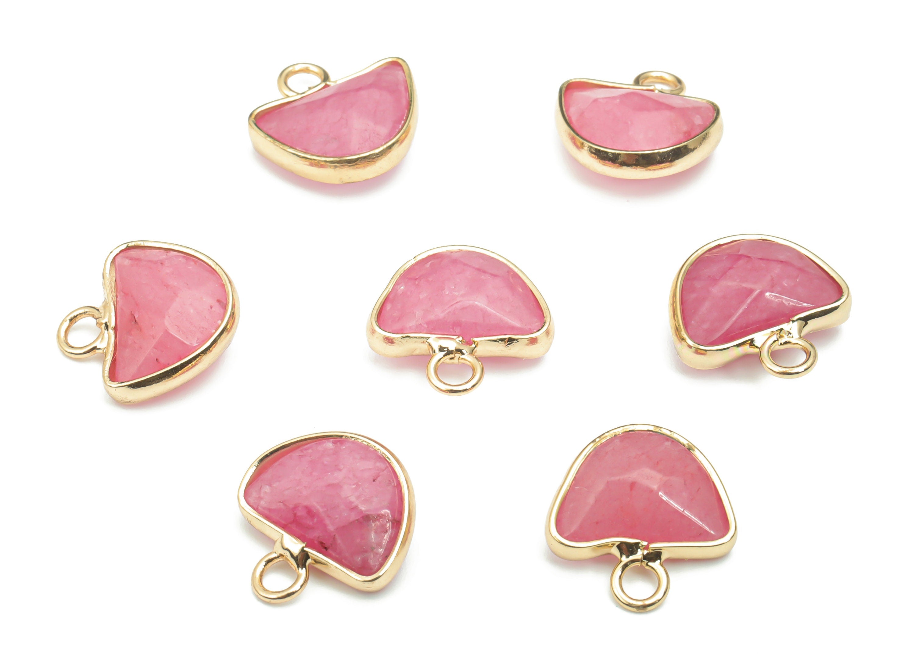 Purple Jade Faceted Natural Stone Domed Earring Charms - Brass Arrow Domed Pendant - Gold Tone Plated Brass – 13.78x13.32x5.11mm – NS1654C - DOMEDBAZAAR