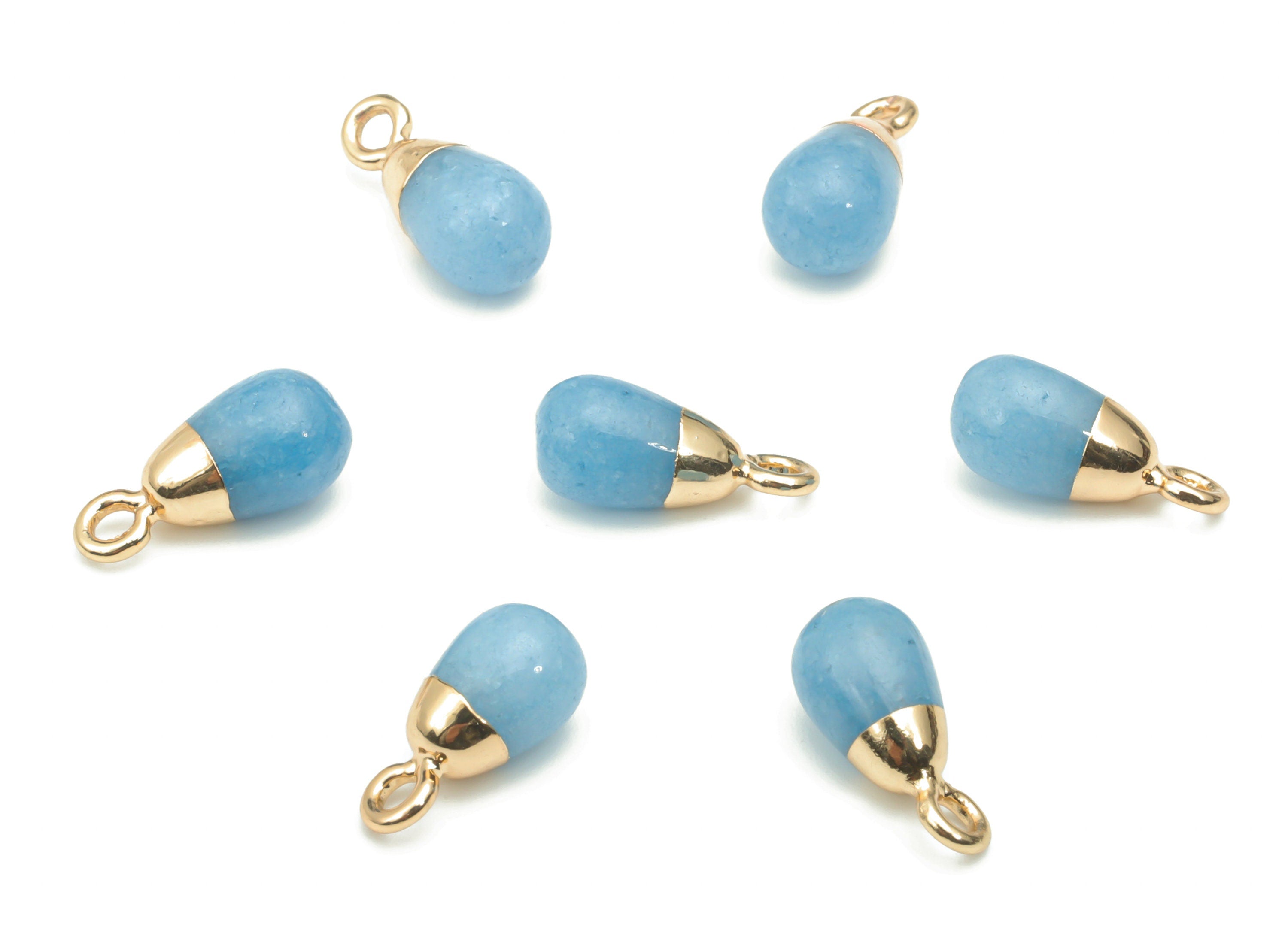Blue Aventurine Natural Stone Drop Charms - Brass Beads Pendant - Gold Tone Plated Brass – Jewelry Supplies - 14.01x6.52x6.45mm – NS1645D - DOMEDBAZAAR