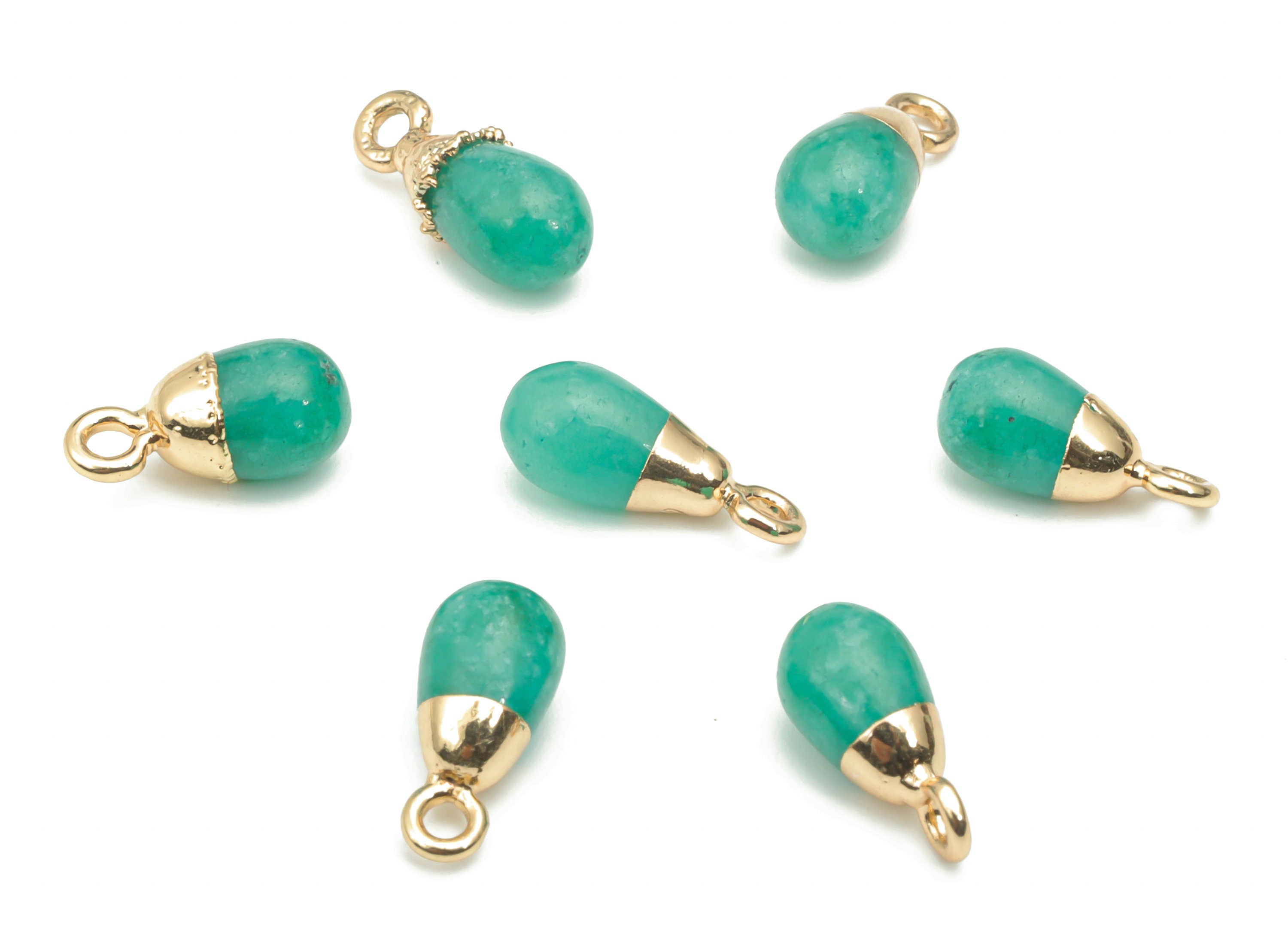 Green Aventurine Natural Stone Drop Charms - Brass Beads Pendant - Gold Tone Plated Brass – Jewelry Supplies - 13.86x6.37x6.35mm – NS1645G - DOMEDBAZAAR