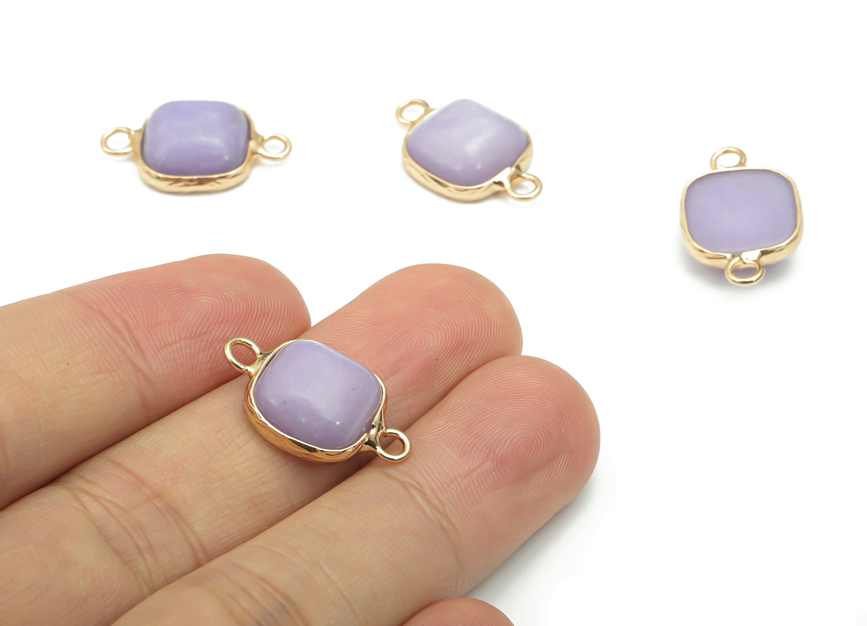 Purple Jade Faceted Natural Stone Earring Connectors - Brass Wire Wrapped Bracelet - Gold Tone Plated Brass – 21.5x13.35x5.18mm – NS1674C - DOMEDBAZAAR