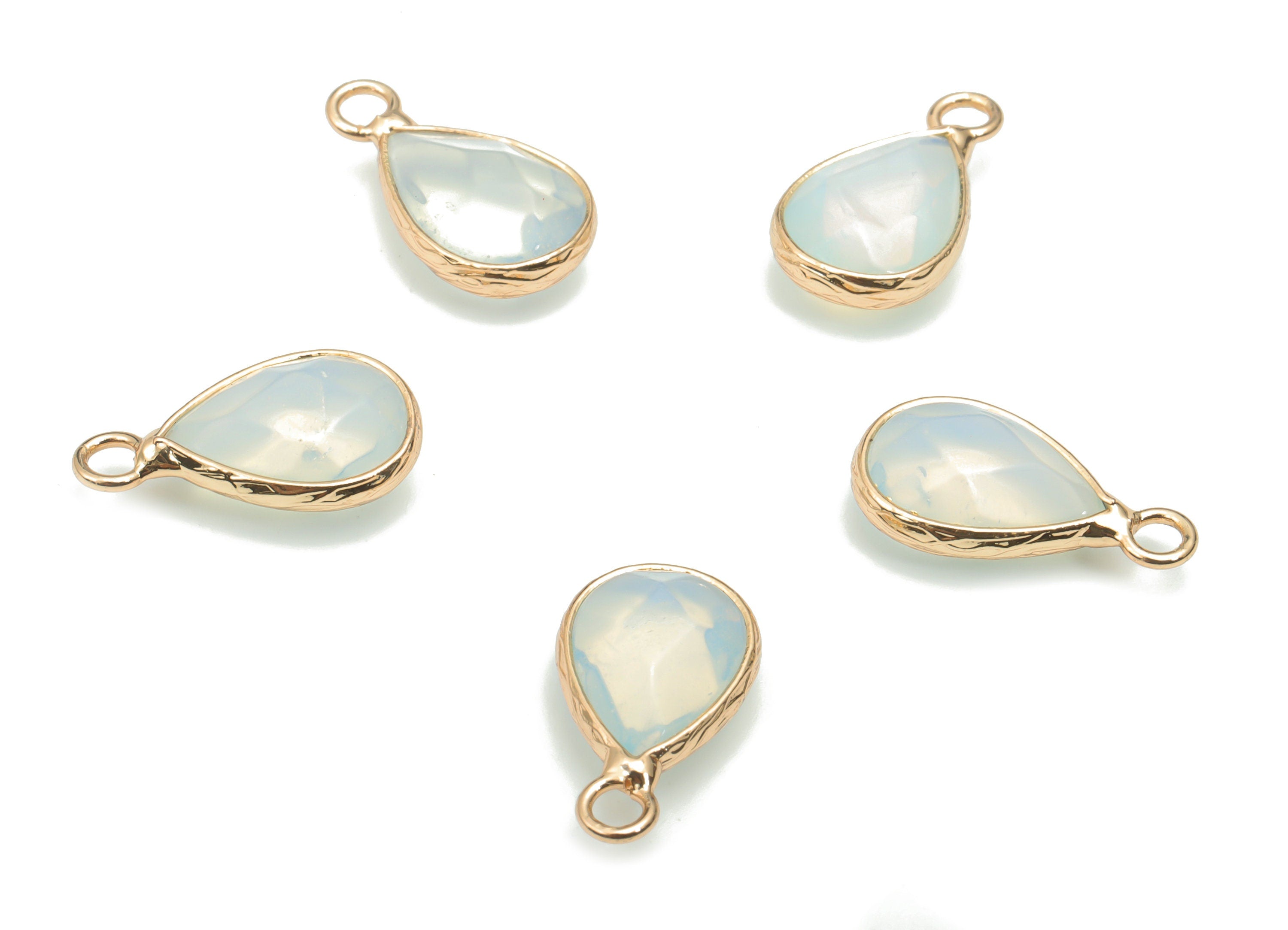 Opalite Faceted Natural Stone Drop Charms - Brass Teardrop Pendant - Gold Tone Plated Brass – Jewelry Supplies - 17.83x9.45x4.98mm – NS1626E - DOMEDBAZAAR