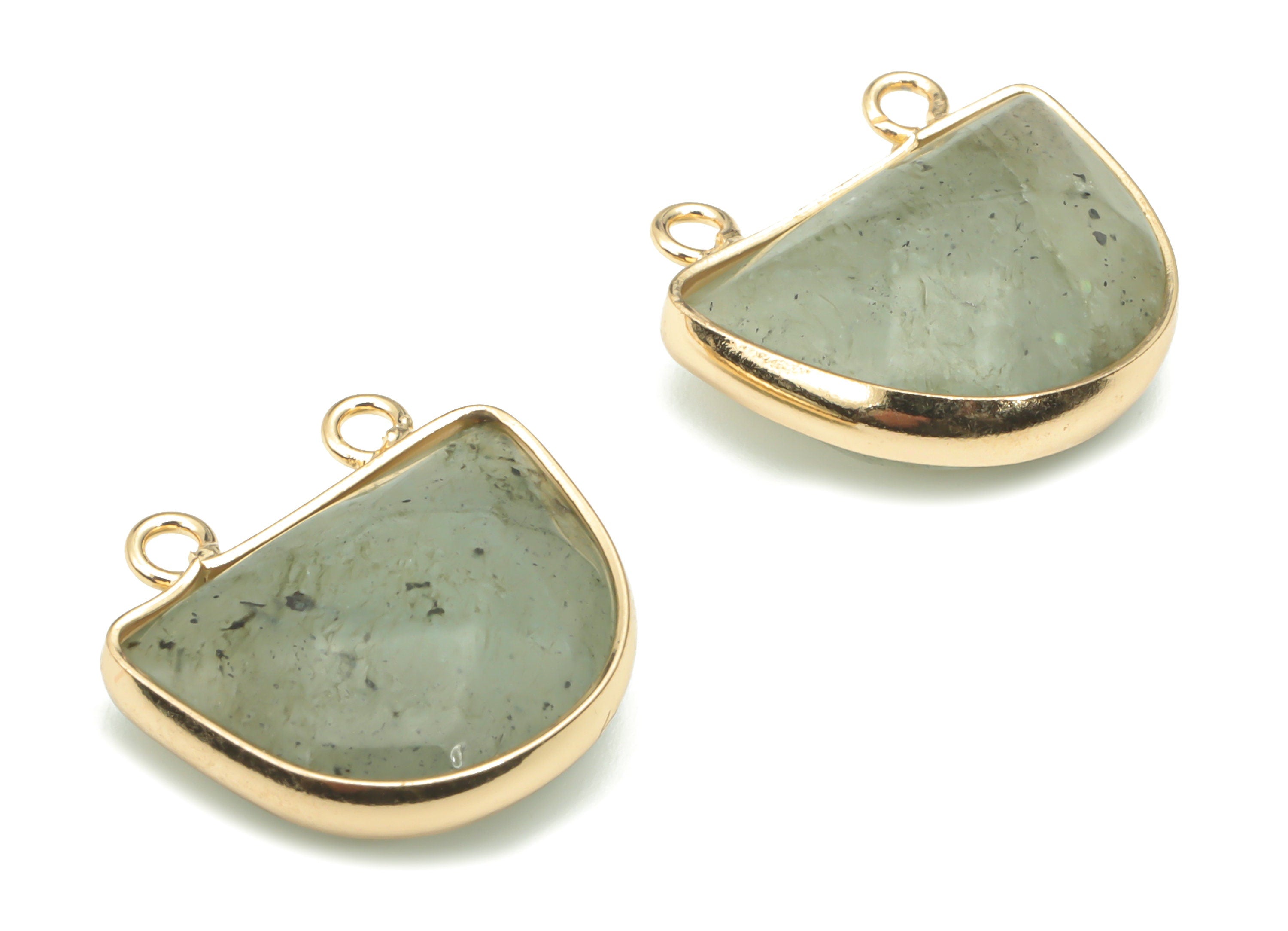 Labradorite Natural Stone Domed Earring Connectors - Brass Semicircle Pendant - Gold Tone Plated Brass – 17.1x17.53x6.29mm – NS1658C - DOMEDBAZAAR