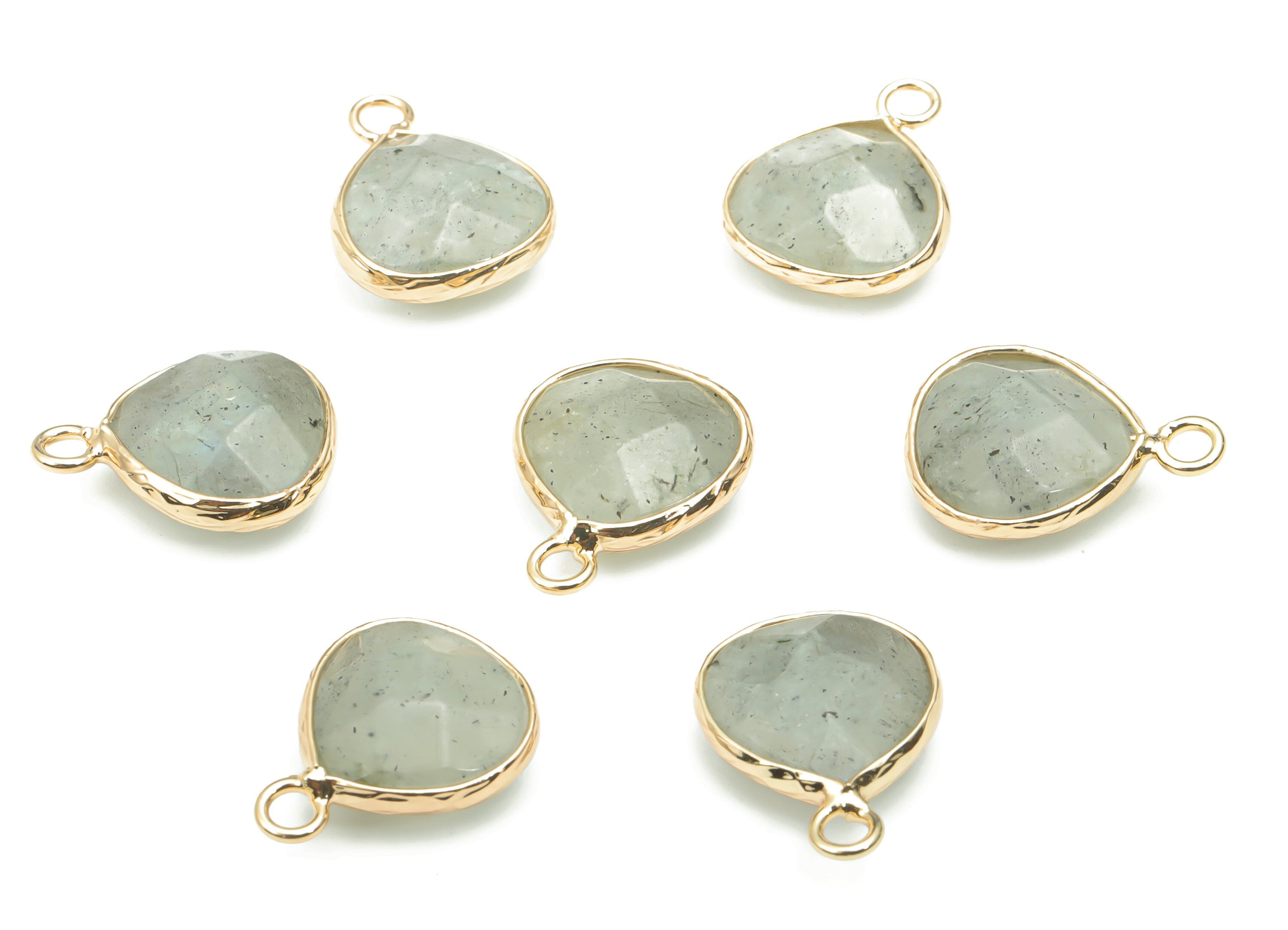 Labradorite Faceted Natural Stone Triangle Earring Charms - Brass Triangle Pendant - Gold Tone Plated Brass – 17.82x13.5x6.06mm – NS1638B - DOMEDBAZAAR