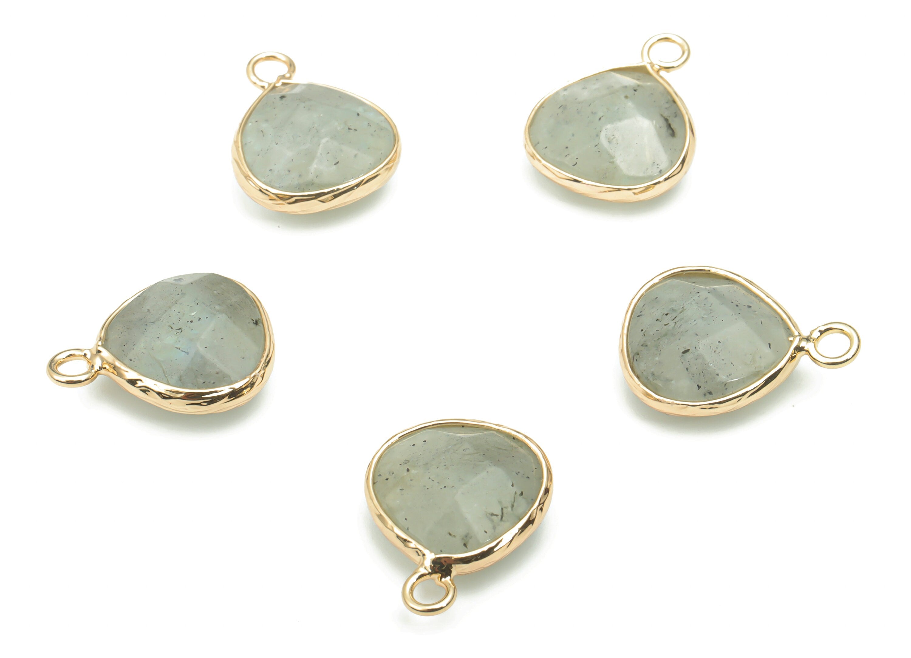 Labradorite Faceted Natural Stone Triangle Earring Charms - Brass Triangle Pendant - Gold Tone Plated Brass – 17.82x13.5x6.06mm – NS1638B - DOMEDBAZAAR