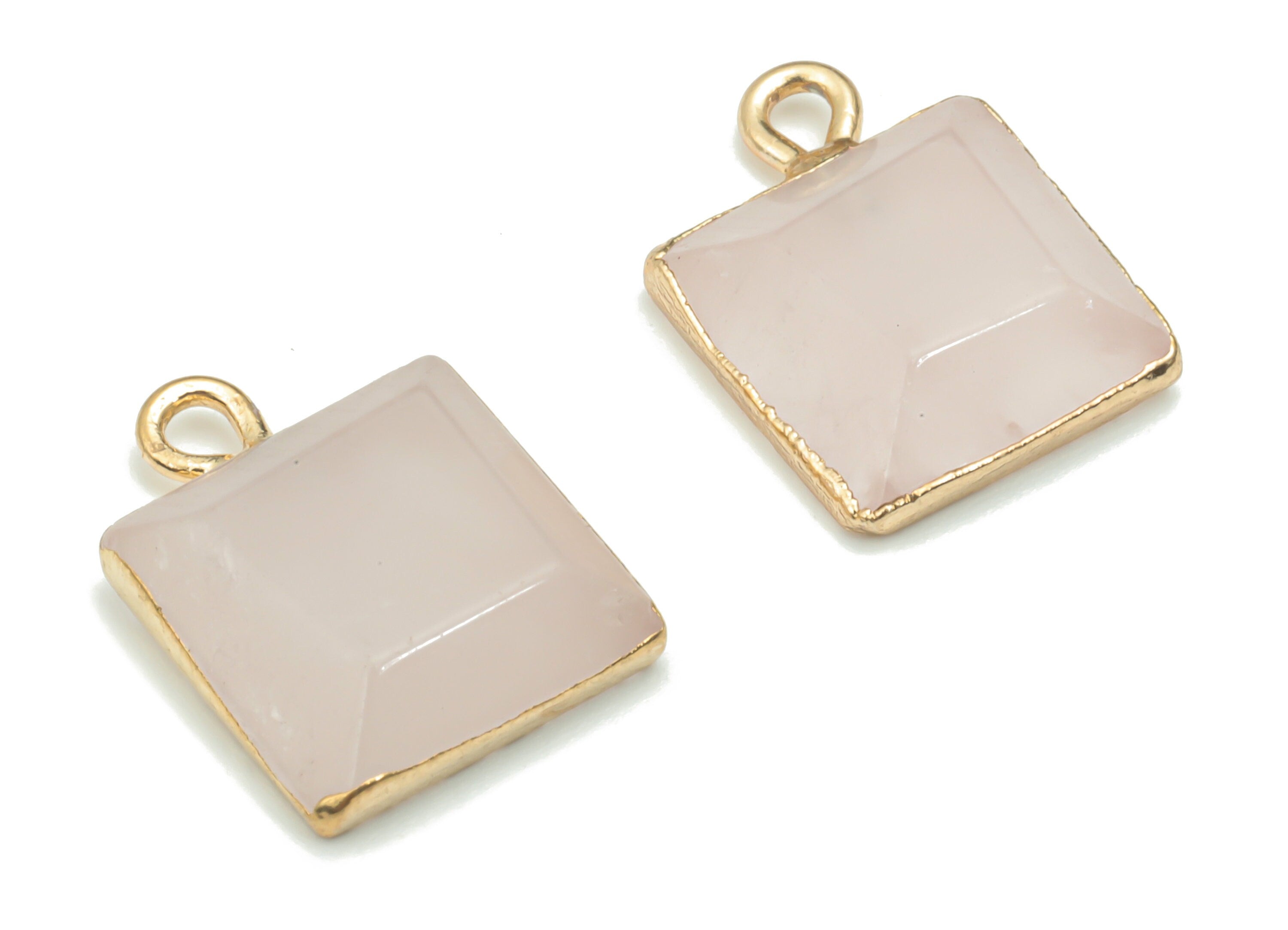 Rose Quartz Natural Stone Square Charms - Brass Square Pendant - Gold Tone Plated Brass – Jewelry Supplies - 15.05x11.76x3.95mm – NS1641B - DOMEDBAZAAR
