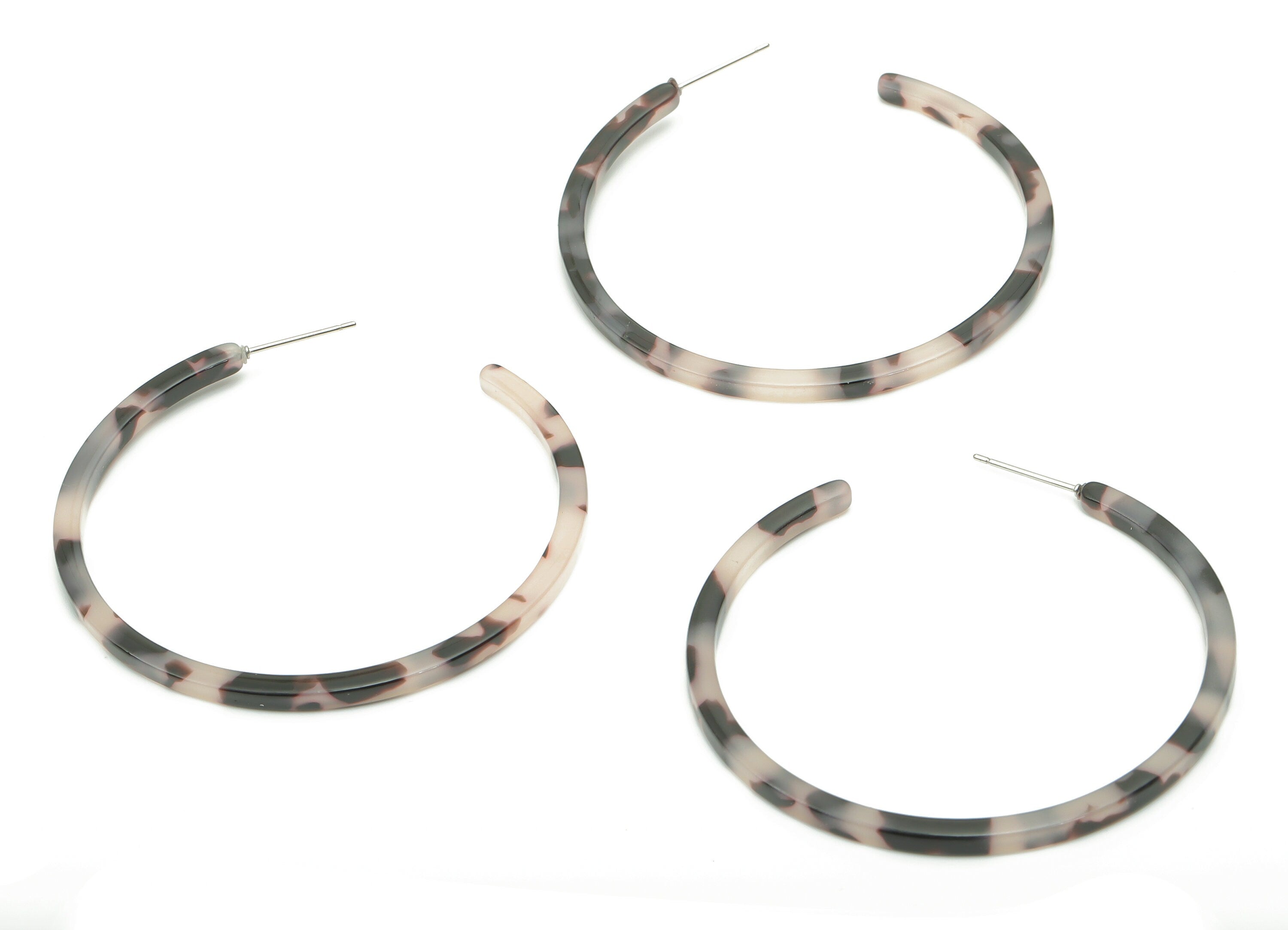 Open Hoop Earring Stud - 2.5 inch Hoop Earring - Blonde Tortoise Shell Acetate Round Earring Post - Color Code: A06 - 66x4x3mm - AC1307A - DOMEDBAZAAR