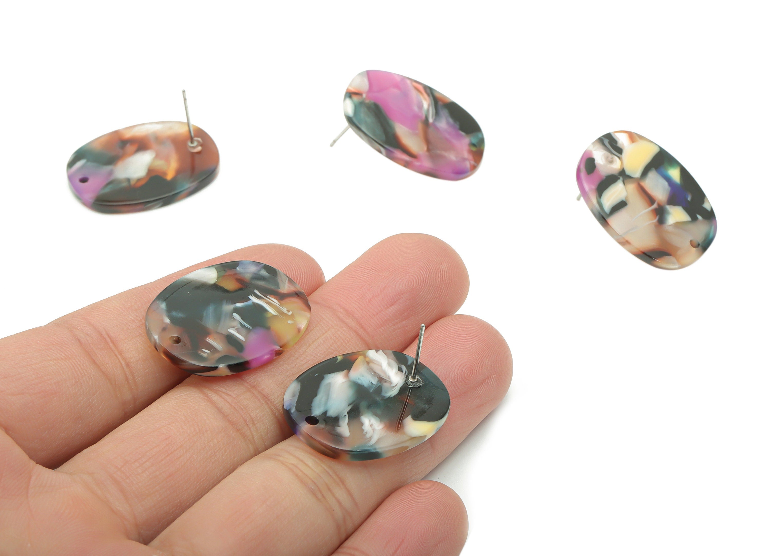 Acetate Oval Earring Stud - Acetate Oval Earring Post - Earring Findings - Jewelry Supplies - Color Code: A11 - 26x19x2.6mm - AC1002-A11 - DOMEDBAZAAR