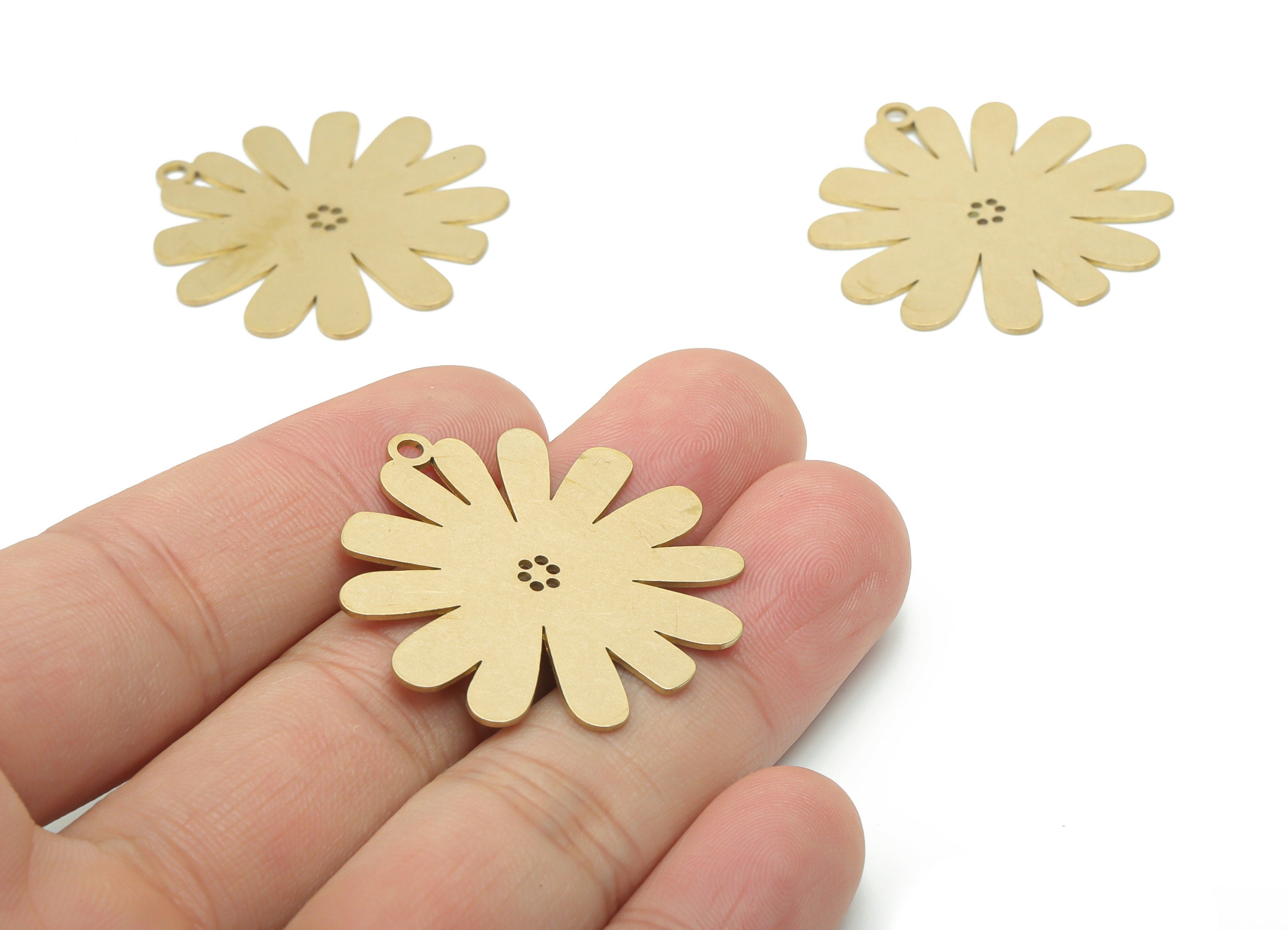 Brass Flower Sun Earring Charms - Raw Brass Sun Flower Pendant - DIY Jewelry Making Supplies - 34.42x33.24x0.64mm - PPA2657 - DOMEDBAZAAR
