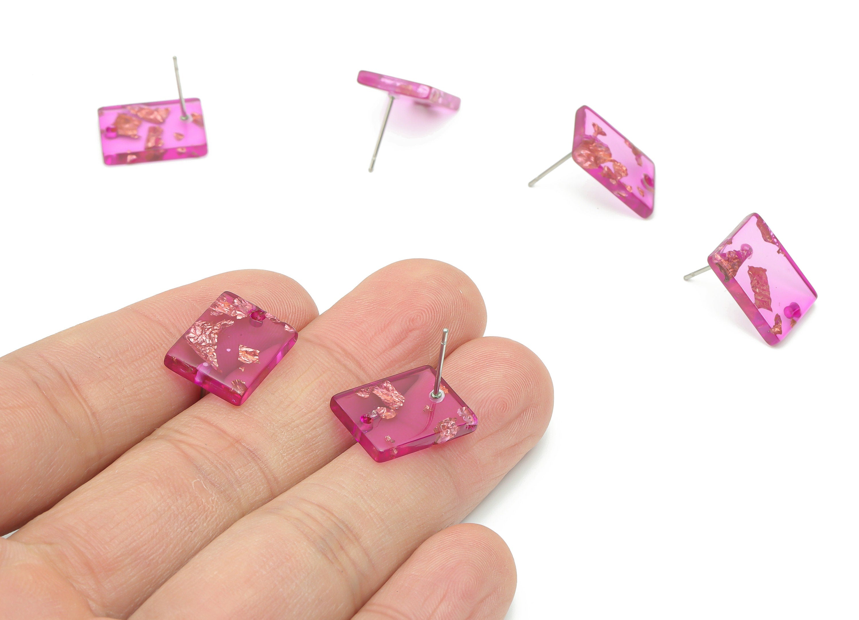 Acetate Rectangle Earring Stud - Rectangle Earring Post - Surgical Stud - Jewelry Supplies - Color Code: A443 - 15.53x12x2.5mm - AC1663-A443 - DOMEDBAZAAR