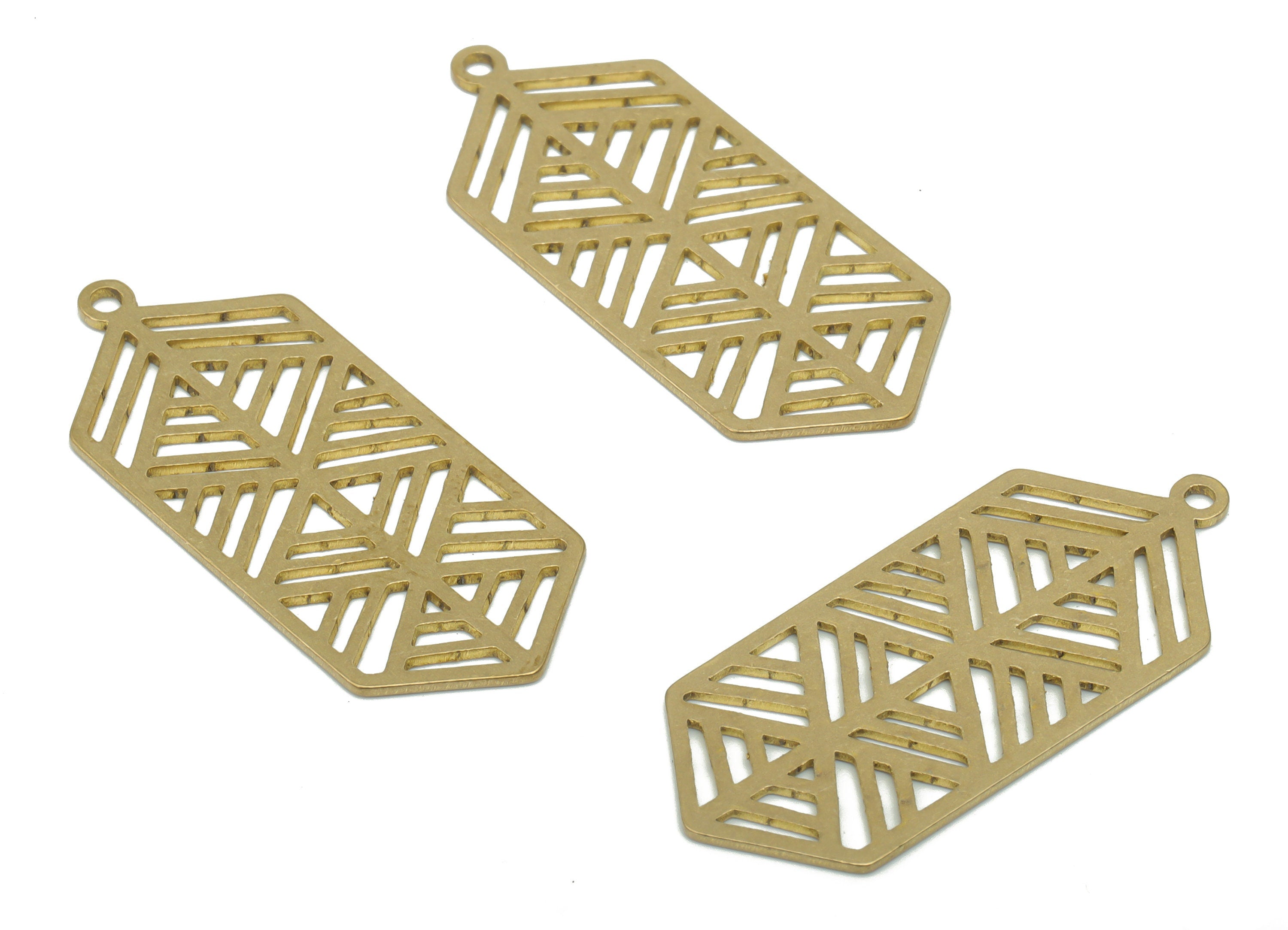 Brass Botanical Rhombic Earring Charms - Raw Brass Rhombic Pendant - DIY Jewelry Making Supplies - 34.7x14.89x0.62mm - PPA2849 - DOMEDBAZAAR