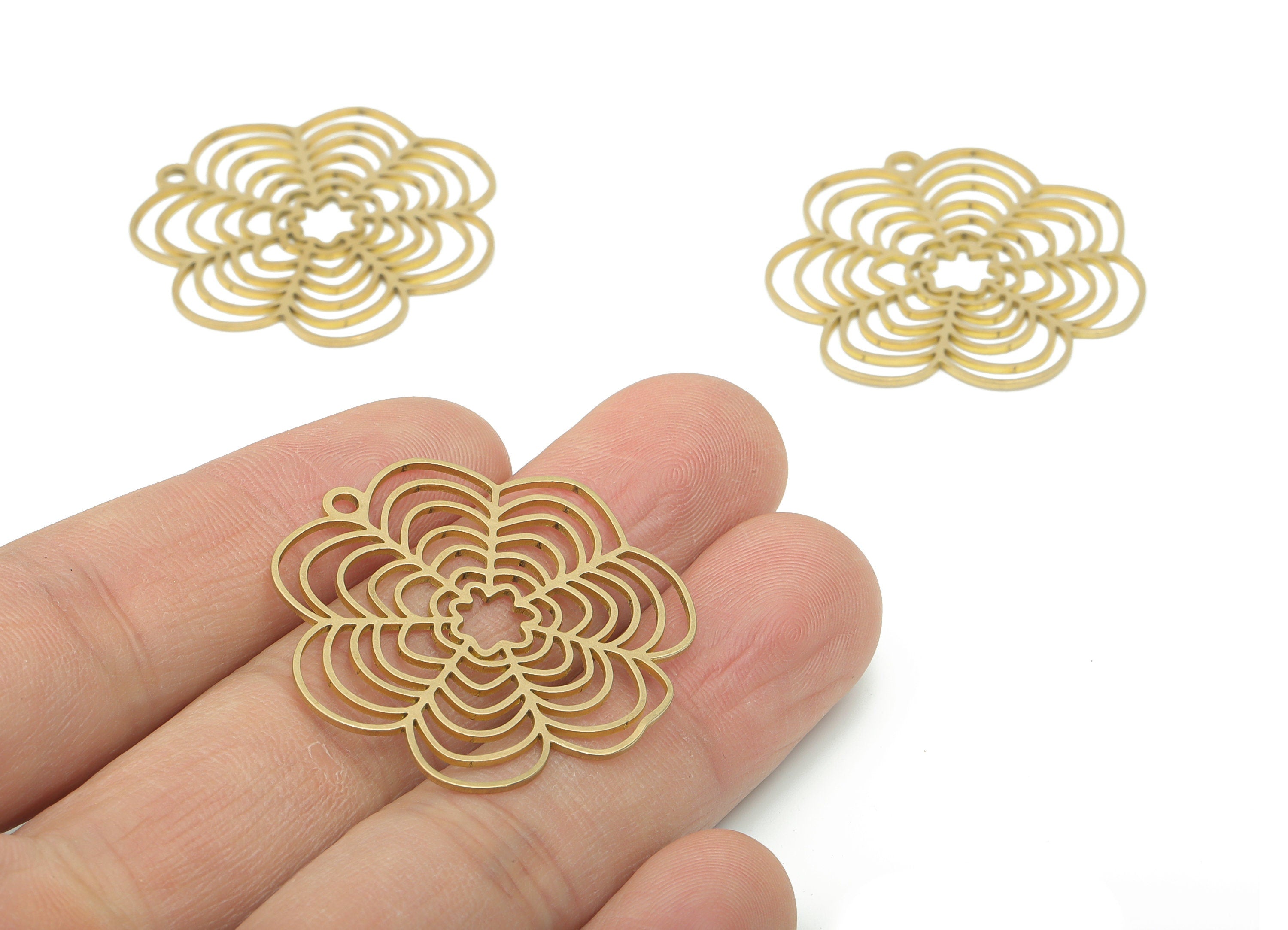 Brass Flower Crescent Earring Charms - Raw Brass Moon Flower Pendant - DIY Jewelry Making Supplies - 34.77x33.08x0.76mm - PPA2645 - DOMEDBAZAAR