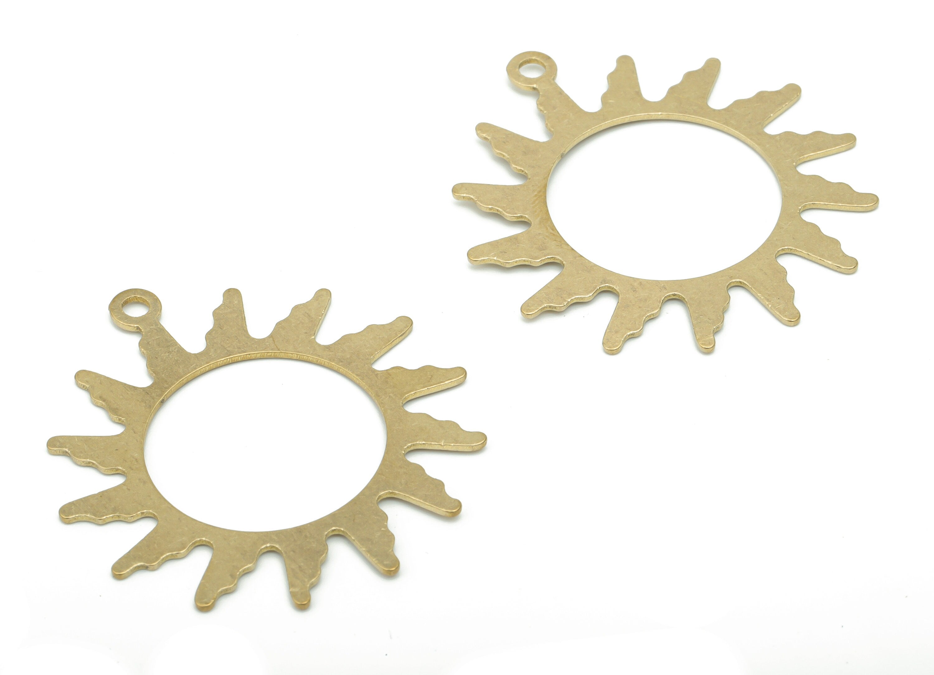 Brass Sun Earring Charms - Raw Brass Sun Pendant - DIY Jewelry Making Supplies - 34.09x30.99x0.67mm - PPA2723 - DOMEDBAZAAR