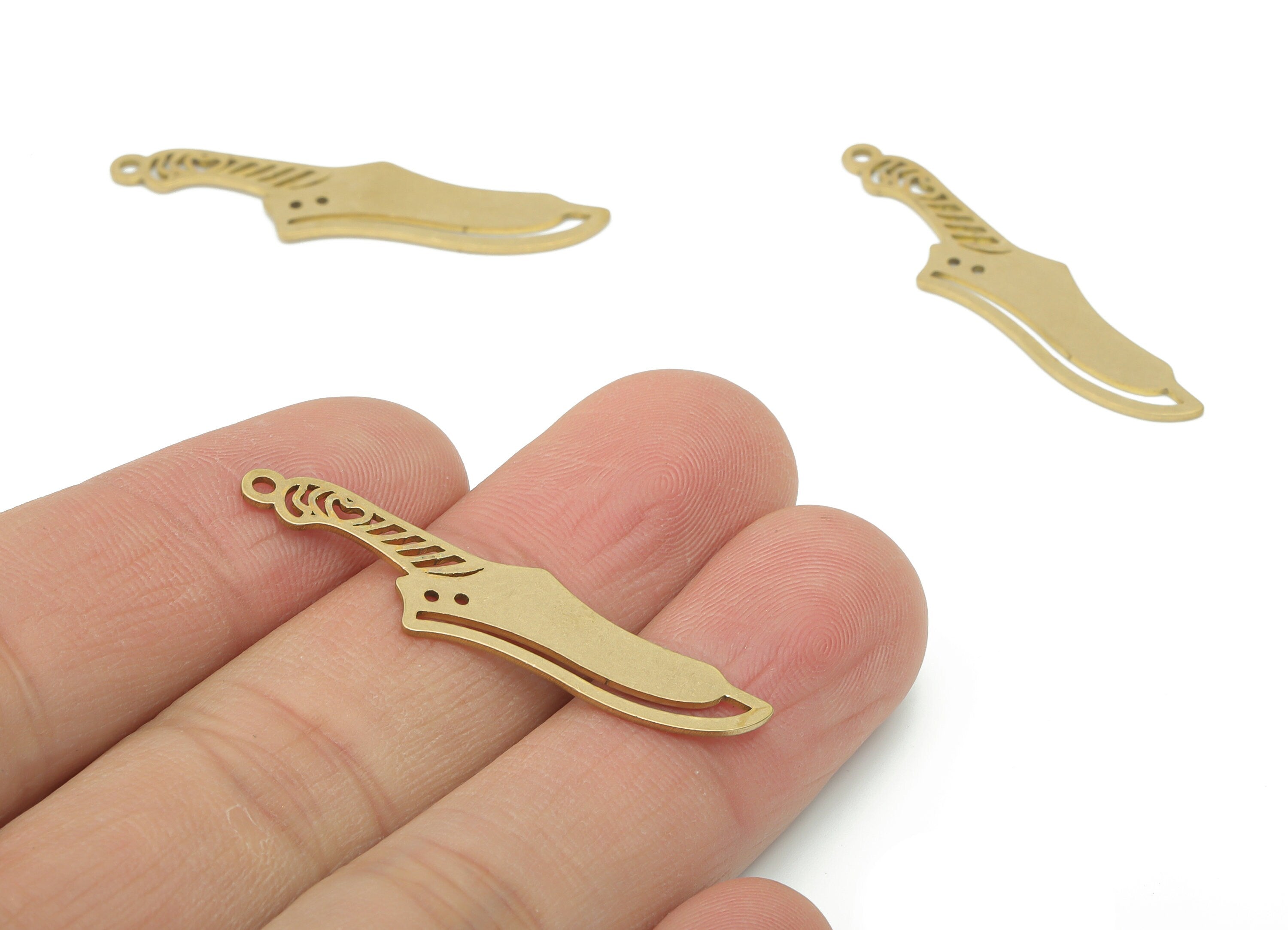 Brass Butcher Knife Heart Earring Charms - Raw Brass Dagger Pendant - DIY Jewelry Making Supplies - 39.57x9.23x0.71mm - PPA2922 - DOMEDBAZAAR