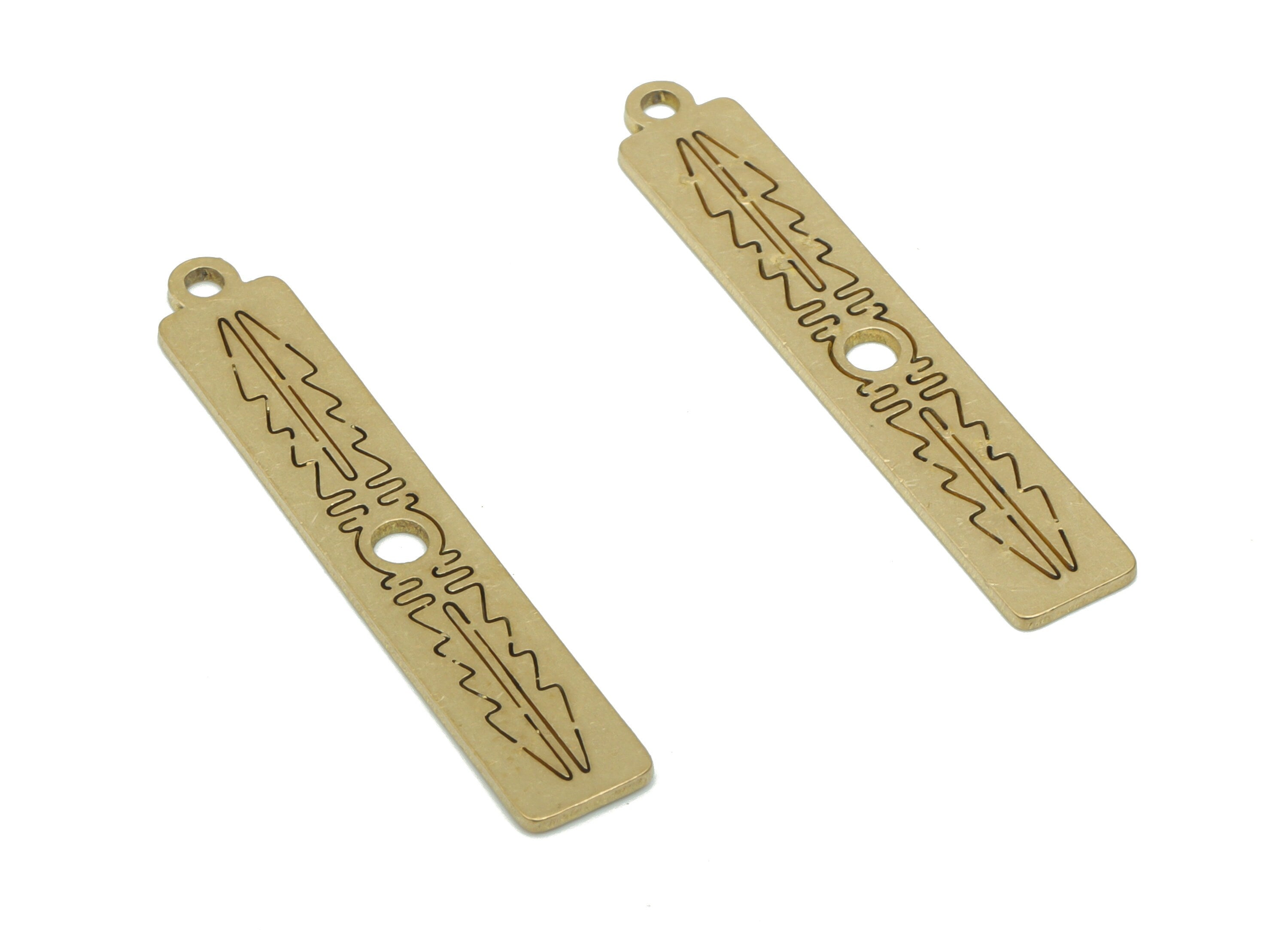 Brass Rectangle Arrow Earring Connector - Raw Brass Wave Tree Rectangle Charms and Pendant - Jewelry Supplies - 34.87x6.12x0.75mm - PPA2772 - DOMEDBAZAAR