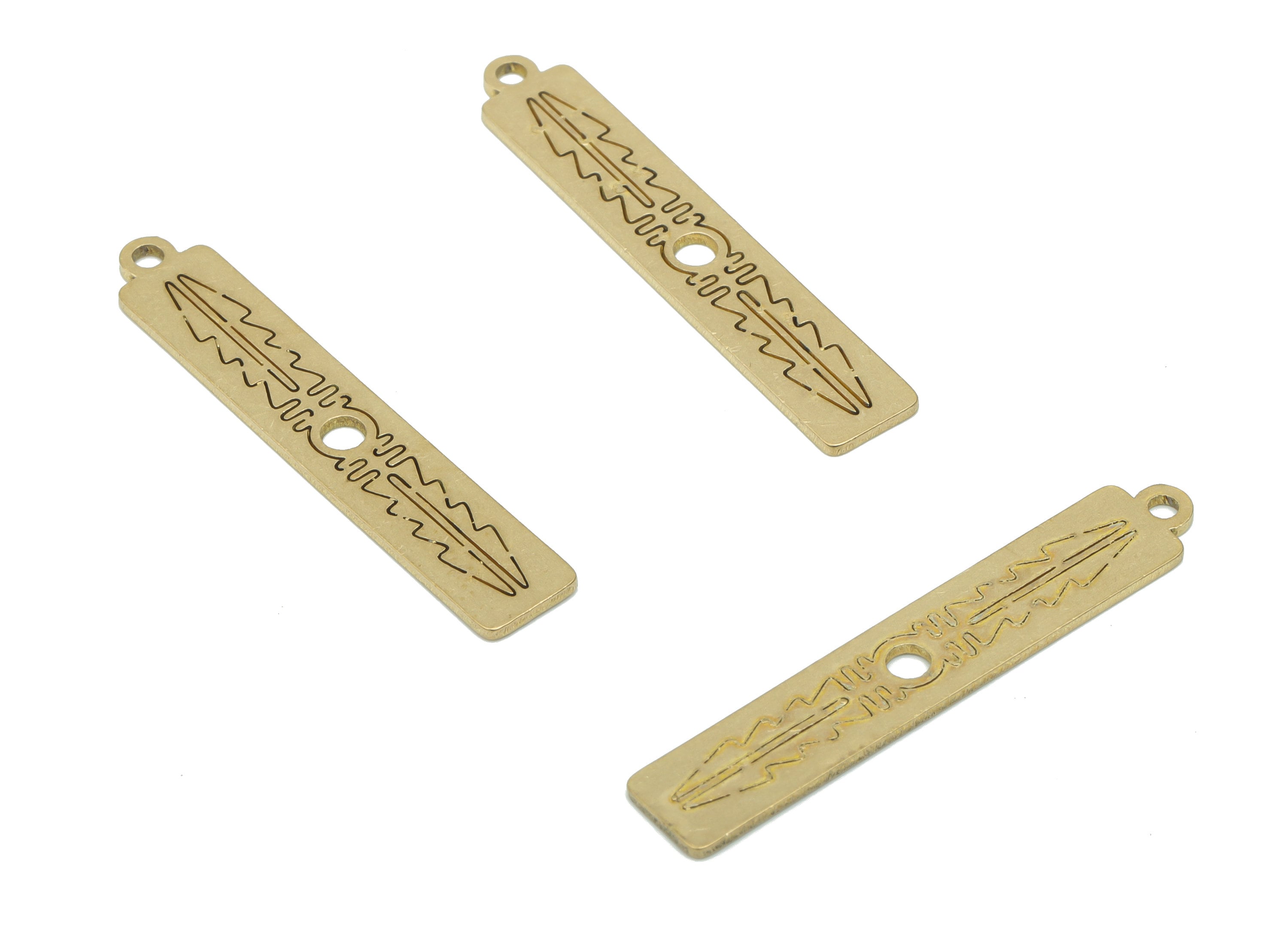 Brass Rectangle Arrow Earring Connector - Raw Brass Wave Tree Rectangle Charms and Pendant - Jewelry Supplies - 34.87x6.12x0.75mm - PPA2772 - DOMEDBAZAAR