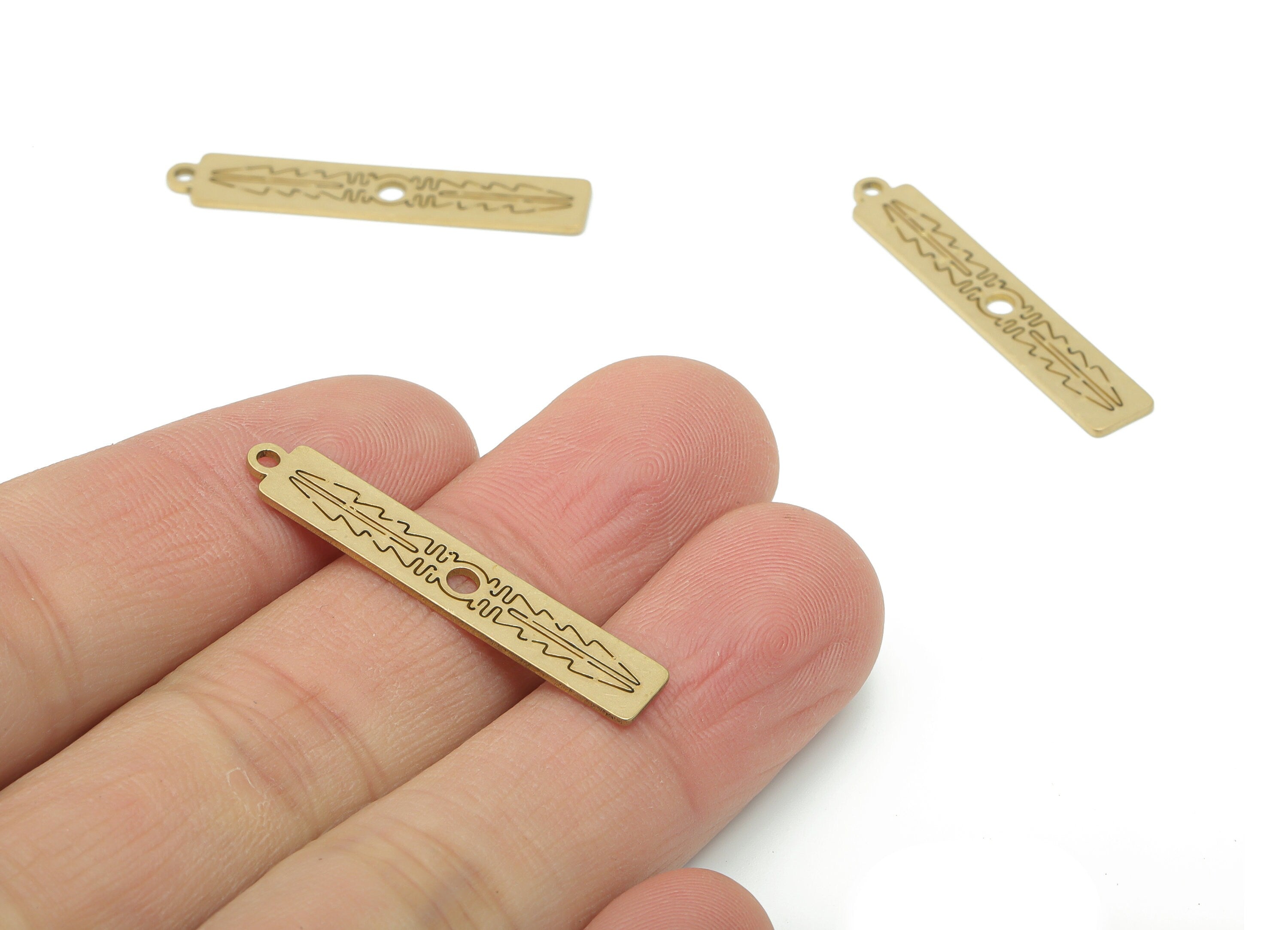 Brass Rectangle Arrow Earring Connector - Raw Brass Wave Tree Rectangle Charms and Pendant - Jewelry Supplies - 34.87x6.12x0.75mm - PPA2772 - DOMEDBAZAAR