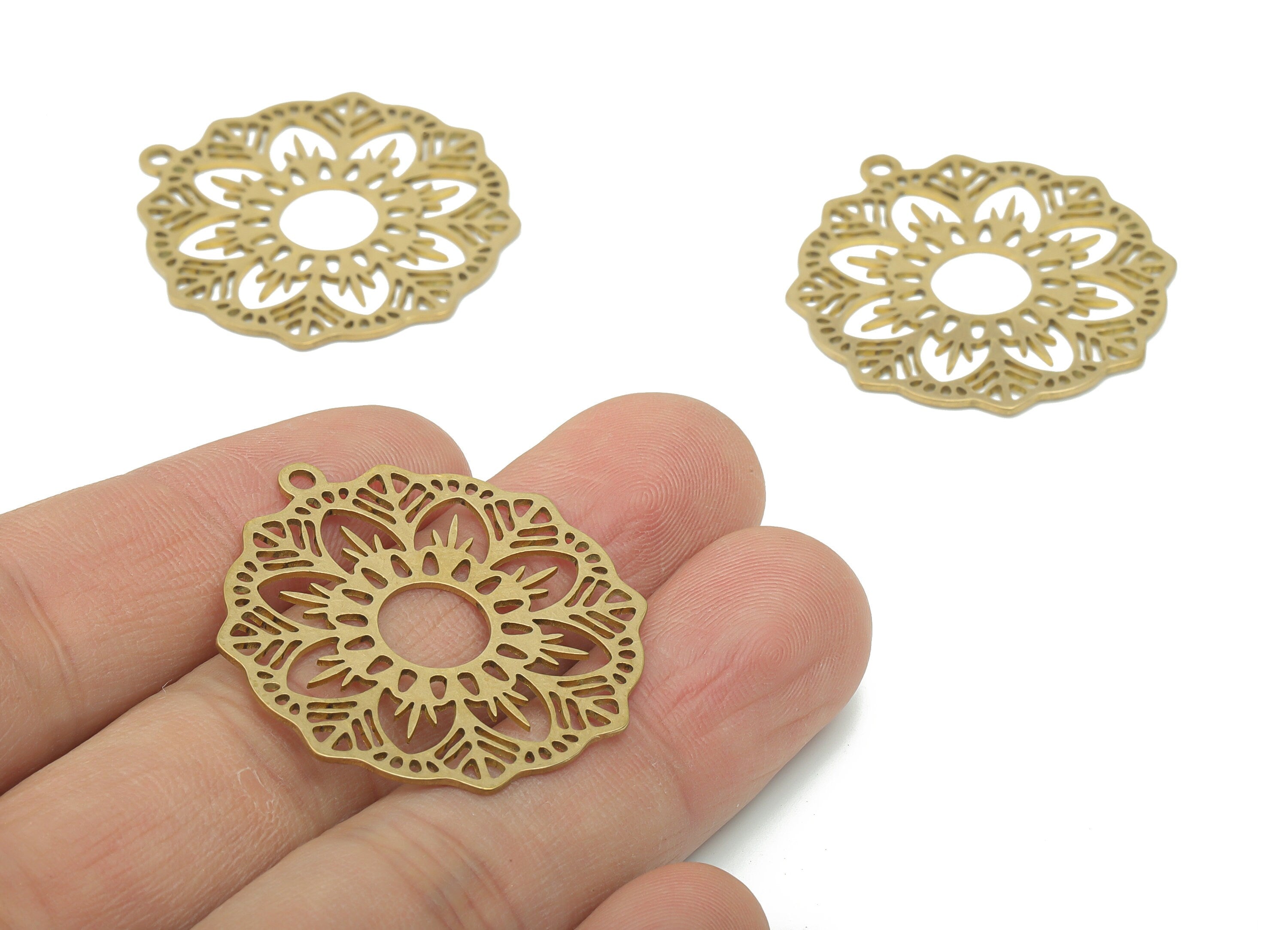 Brass Bubble Flower Branch Earring Charms - Raw Brass Bubble Sun Pendant - DIY Jewelry Making Supplies - 34.83x31.9x0.65mm - PPA2909 - DOMEDBAZAAR