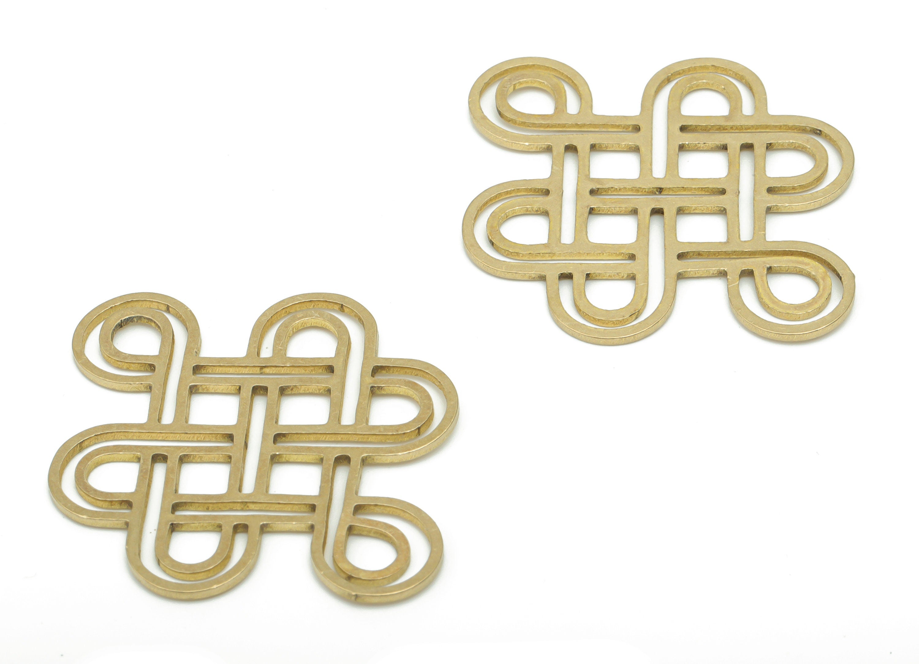 Brass Rhombic Fu Knot Plus Earring Connectors - Raw Brass Diamond Square Pendant - Jewelry Making Supplies - 34.82x26.17x0.77mm - PPA2692 - DOMEDBAZAAR