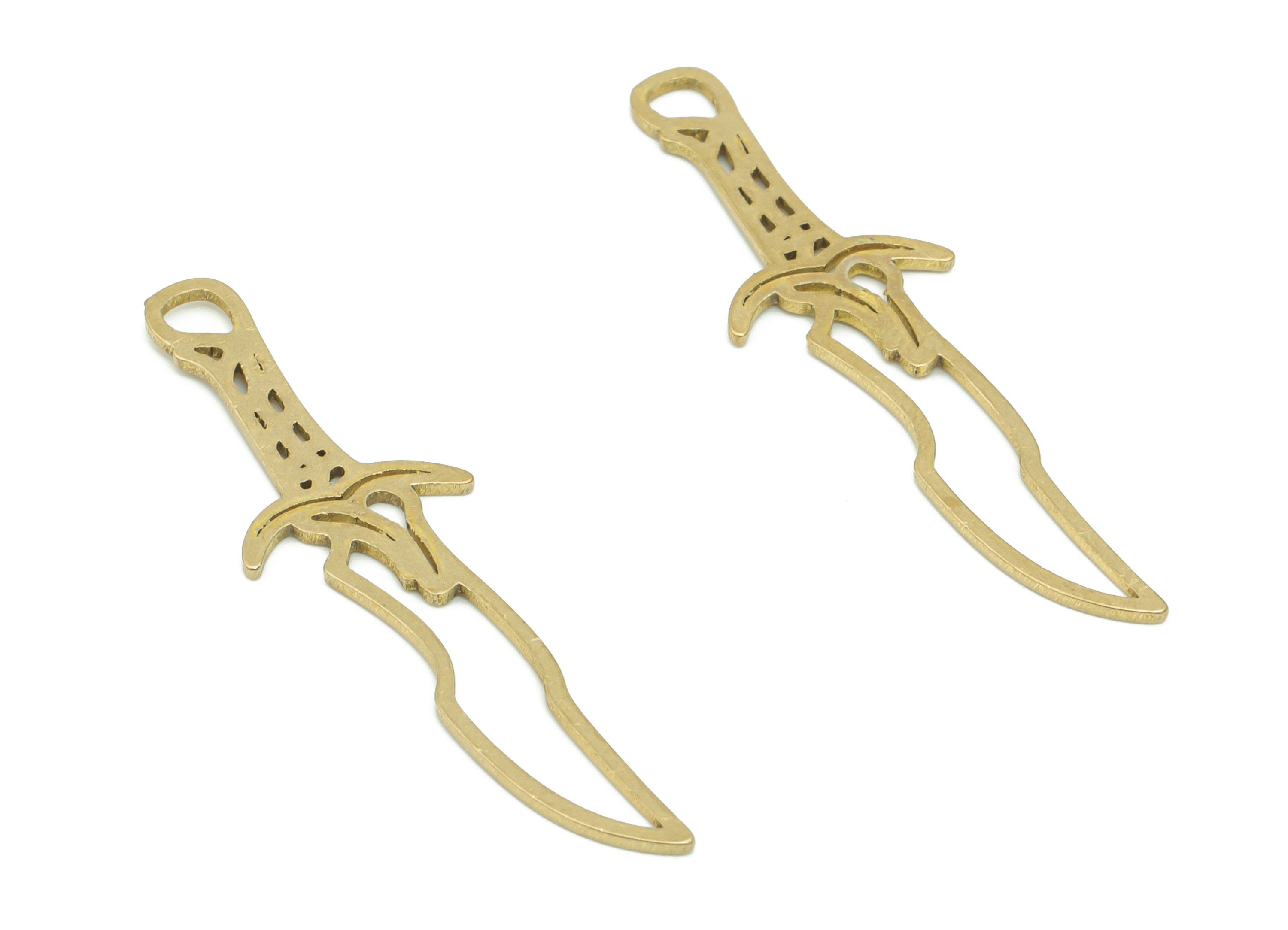 Brass Dagger Knife Earring Charms - Raw Brass Poniard Pendant - DIY Jewelry Making Supplies - 37.57x10.6x0.71mm - PPA2917 - DOMEDBAZAAR