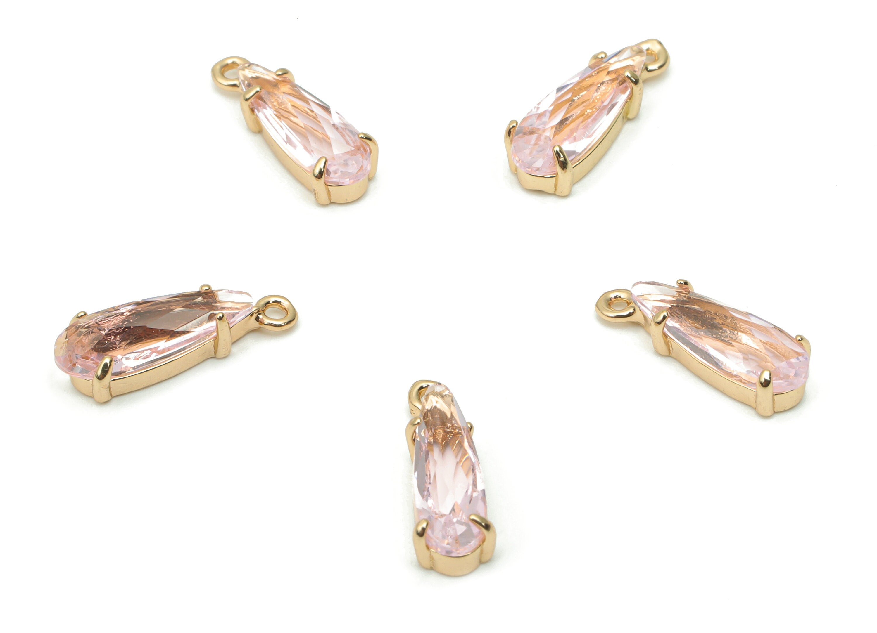 Glass Mini Oval Loop Earring Charms - Brass Oval Frame Pendant - Gold Tone Plated Brass - Faceted Glass - 14.04x4.72x3.6mm - GS1087 - DOMEDBAZAAR